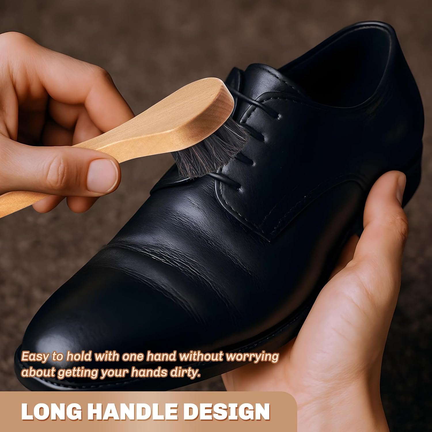 2 Pcs Horsehair Shine Shoes Brush Kit Polish Dauber Applicators Cleaning Leather Shoes Boots Care