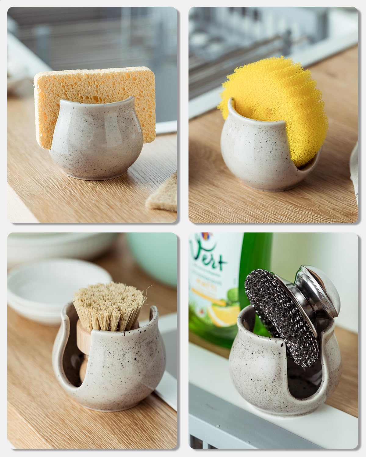 Sponge Holder for Kitchen Sink, Ceramic Dish Sponge Dish Rack Scrubby Caddy Kitchen Organizer Cute