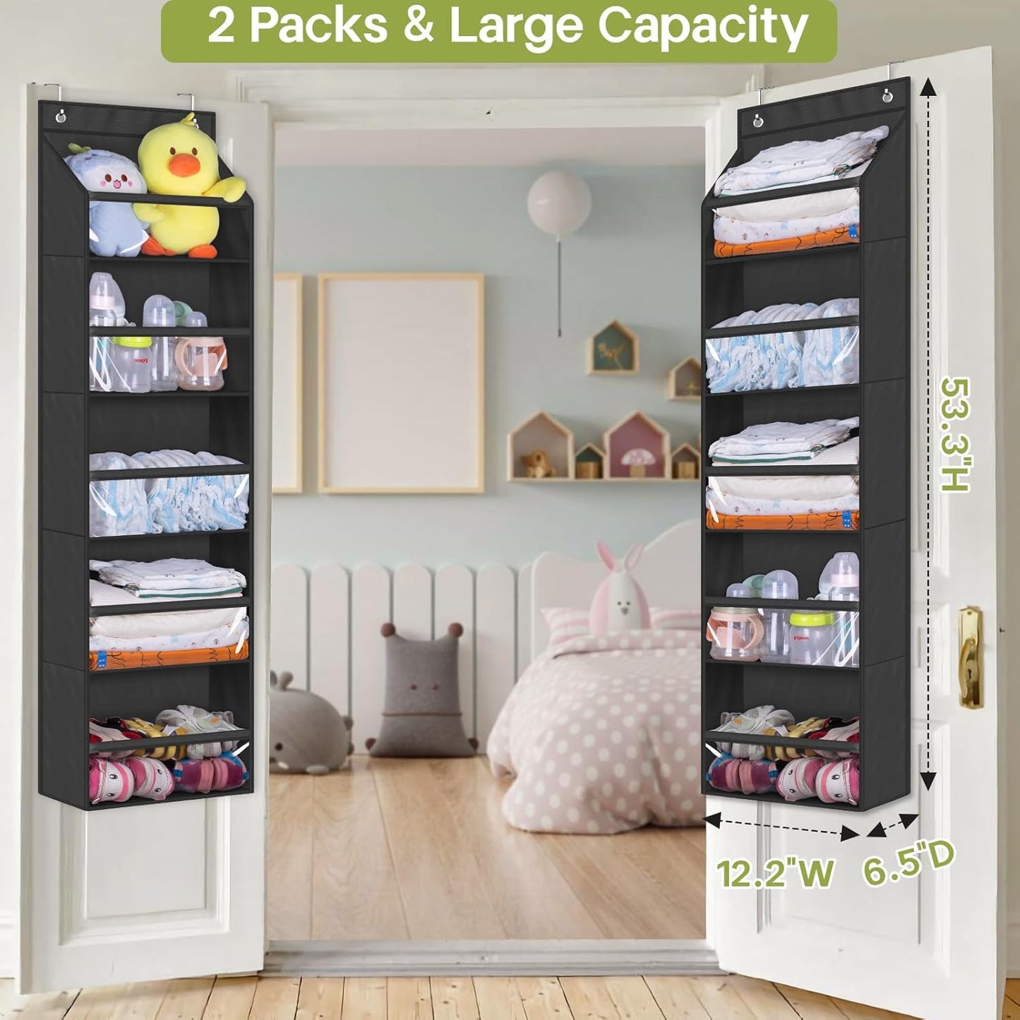 AOODA 2 Pack Over the Door Organizer, Large Capacity Closet Door Hanging Organizer, Clear Deep
