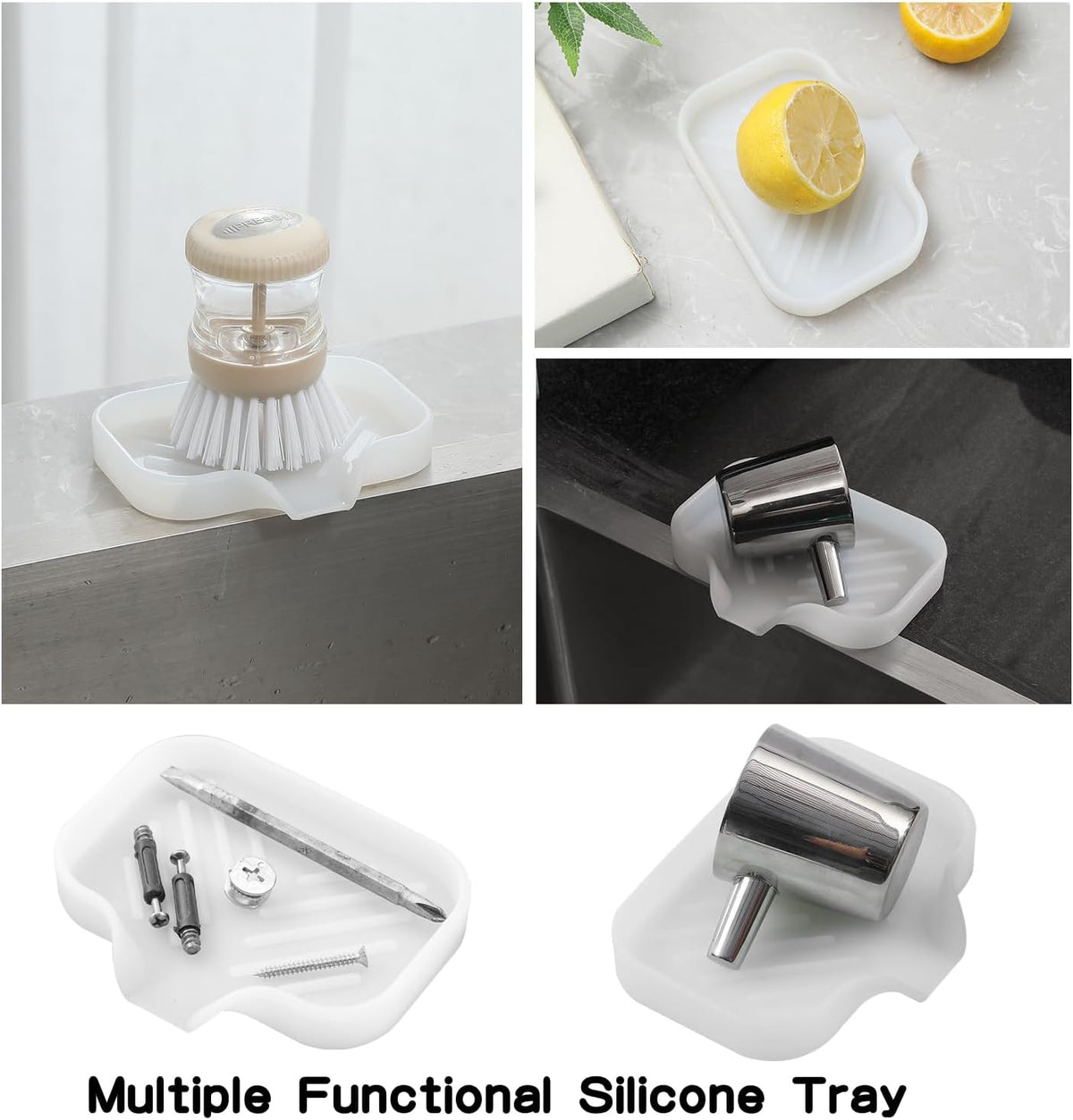 Silicone Bathroom Soap Dishes with Drain Spout-Bathroom and Kitchen Sink Organizer,Sponge