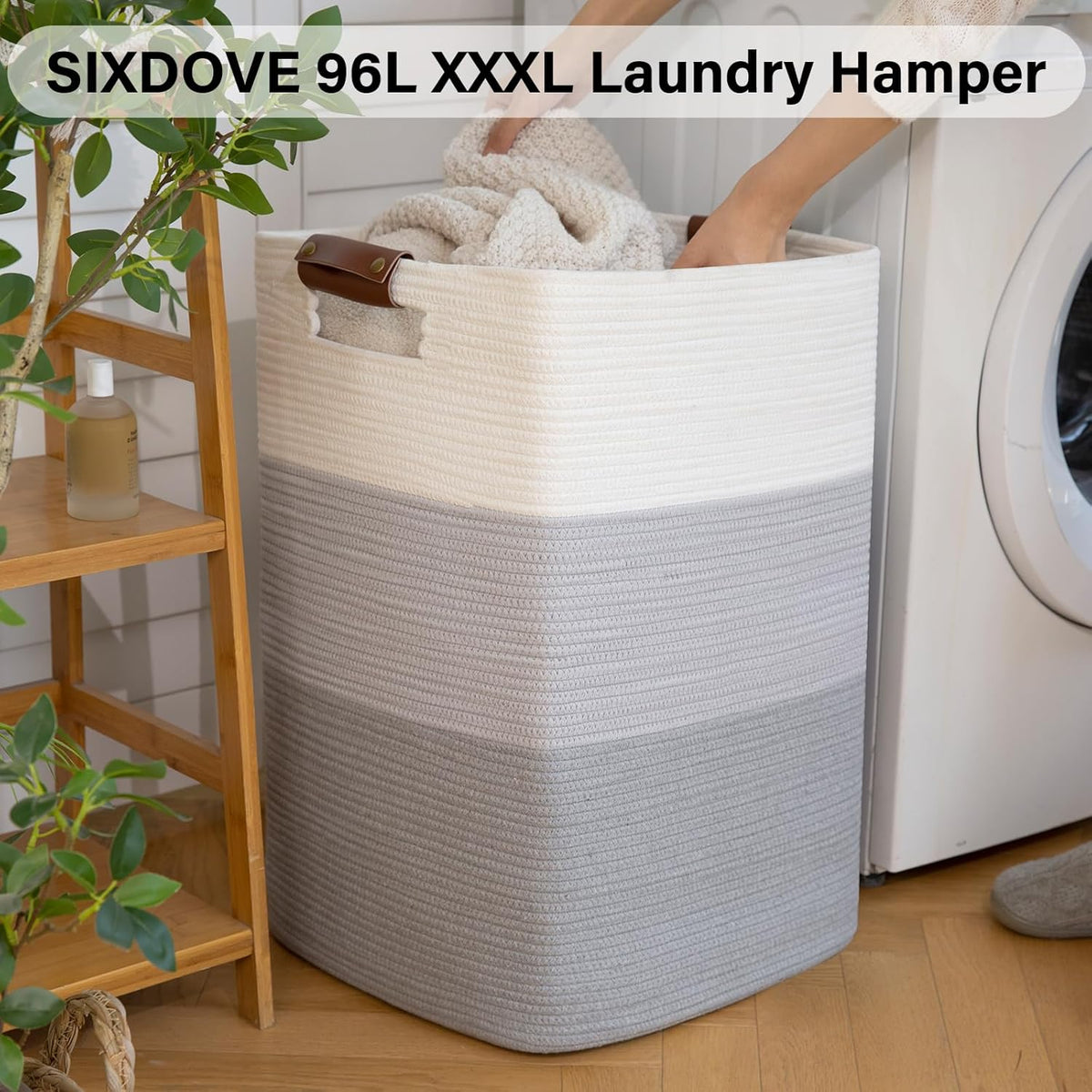 Laundry Hamper 96L Extra Large Laundry Basket, Woven Blanket Basket, Cotton Woven Storage Hamper