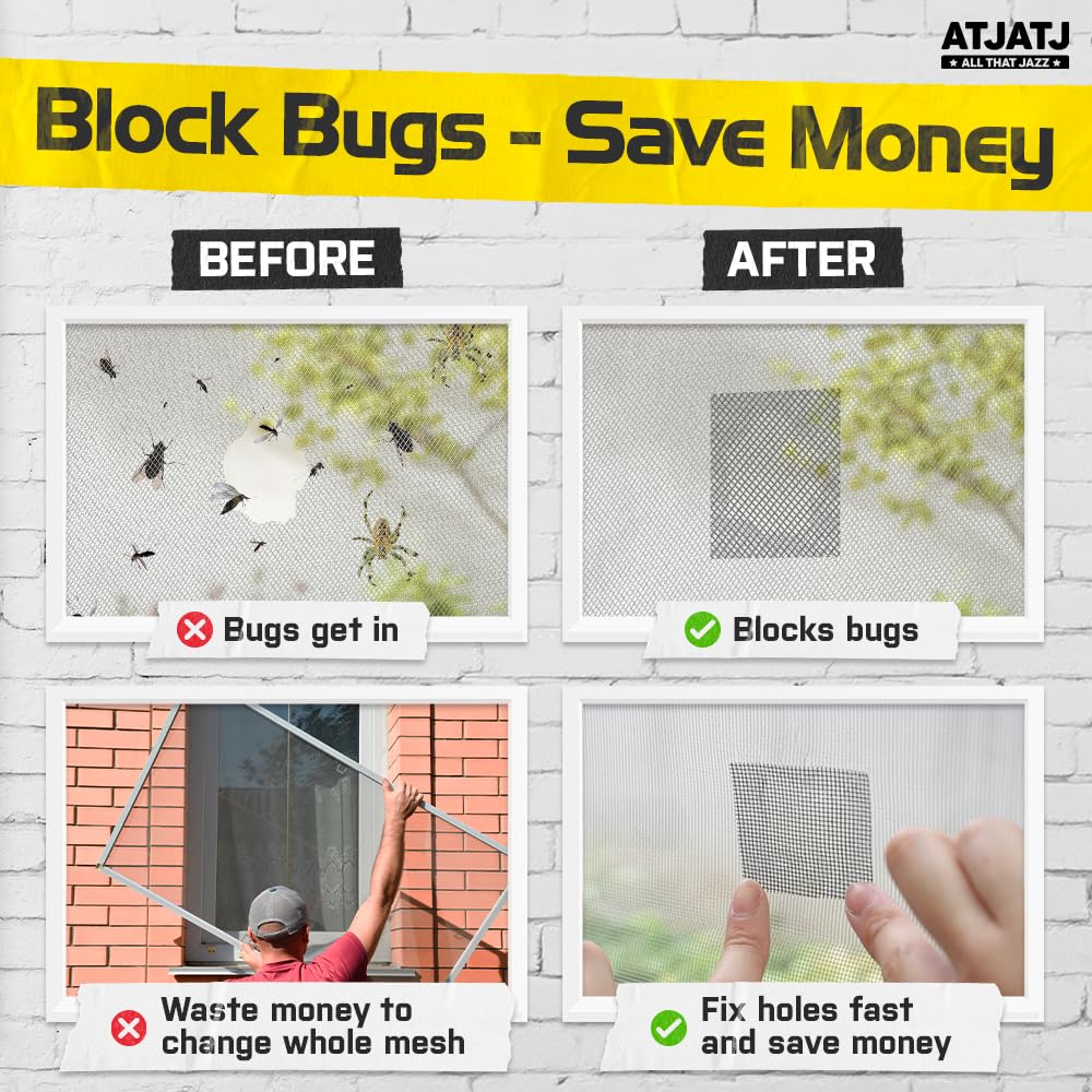 2in x 30ft (360in) Window Screen Repair Tape, Screen Door Replacement Kit, Mosquito Net Repair