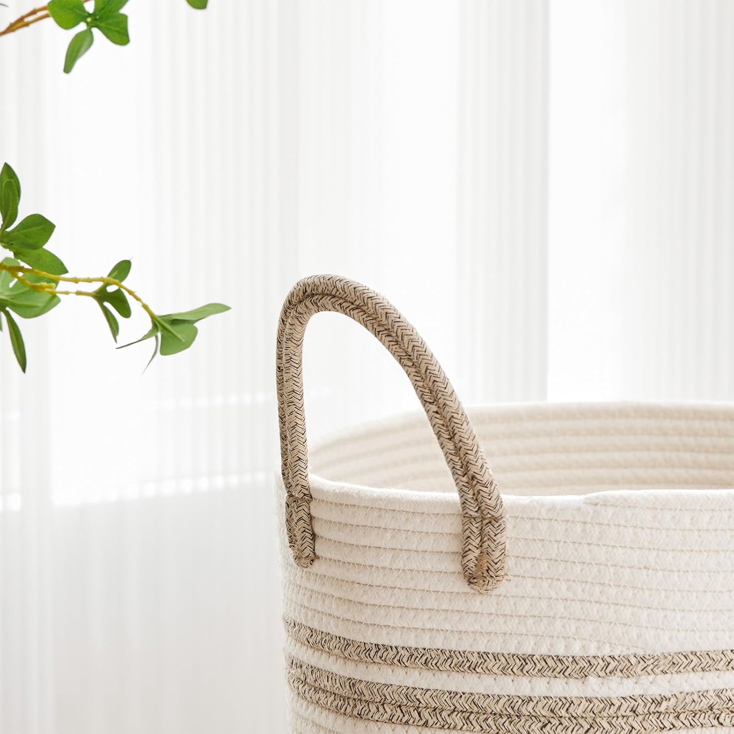VIPOSCO Large Laundry Hamper, Tall Woven Rope Storage Basket for Blanket, Toys, Dirty Clothes in
