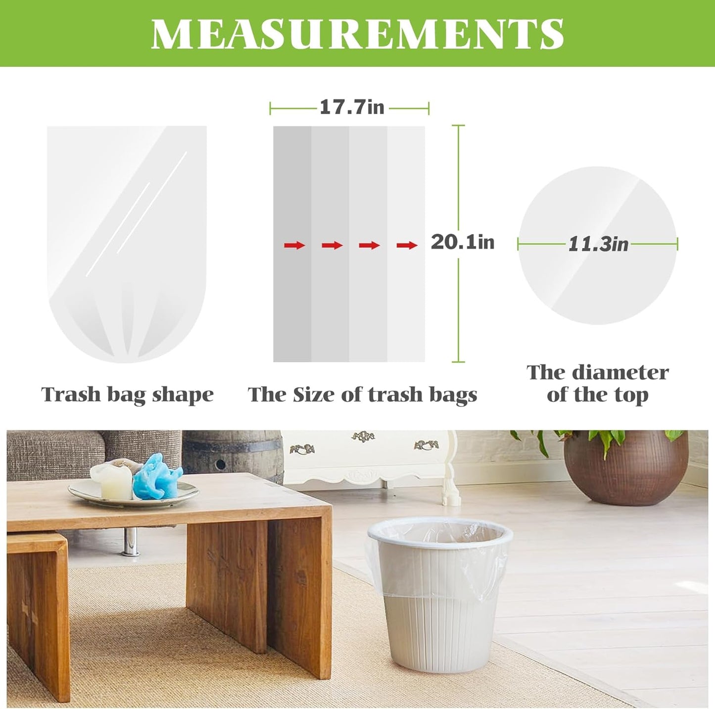 2.6 Gallon 220 Counts Strong Trash Bags Garbage Bags by Teivio, Bathroom Trash Can Bin Liners