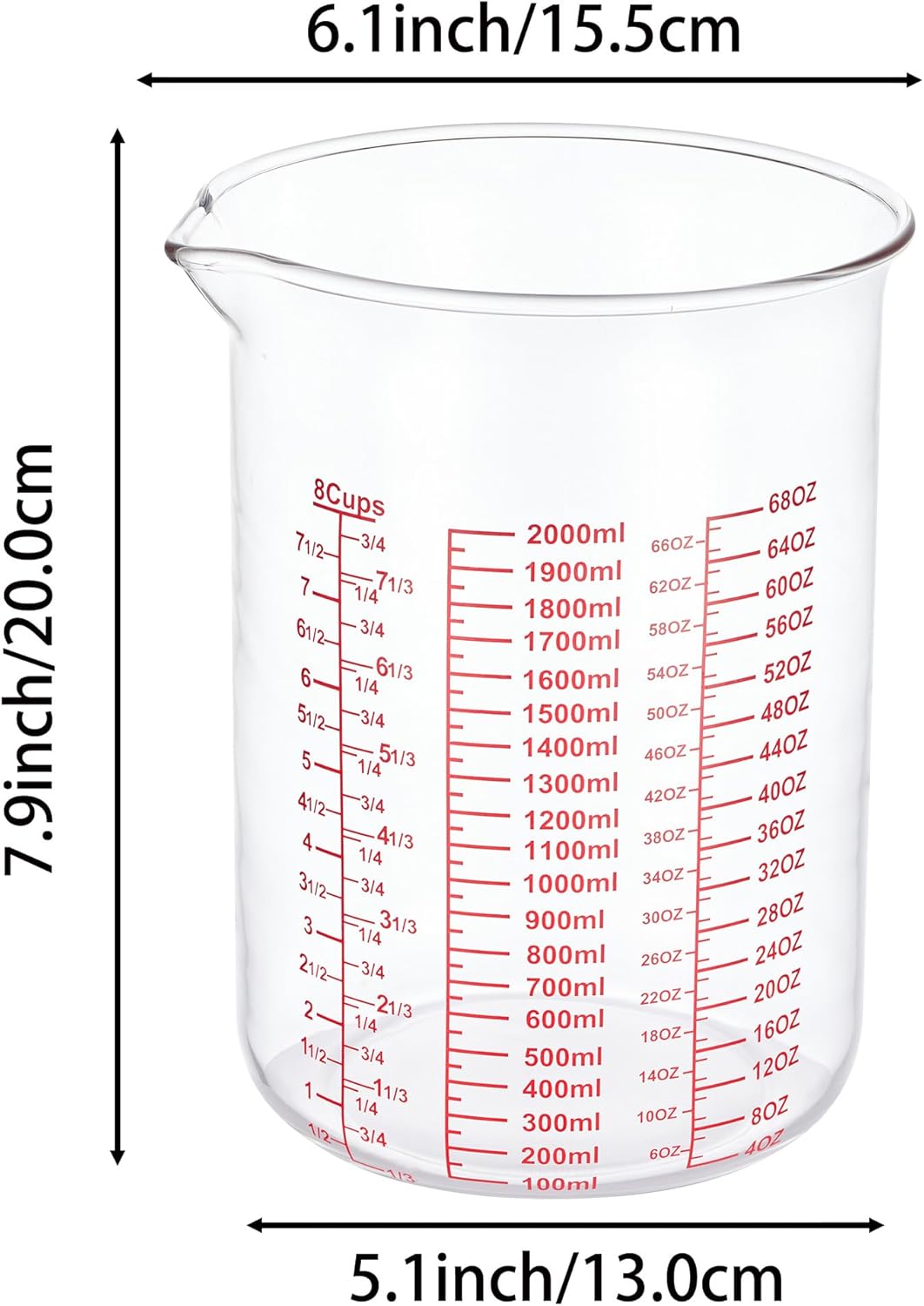 High Borosilicate Glass Measuring Cup-V-Shaped Spout，Glass Measuring Beaker for Kitchen or