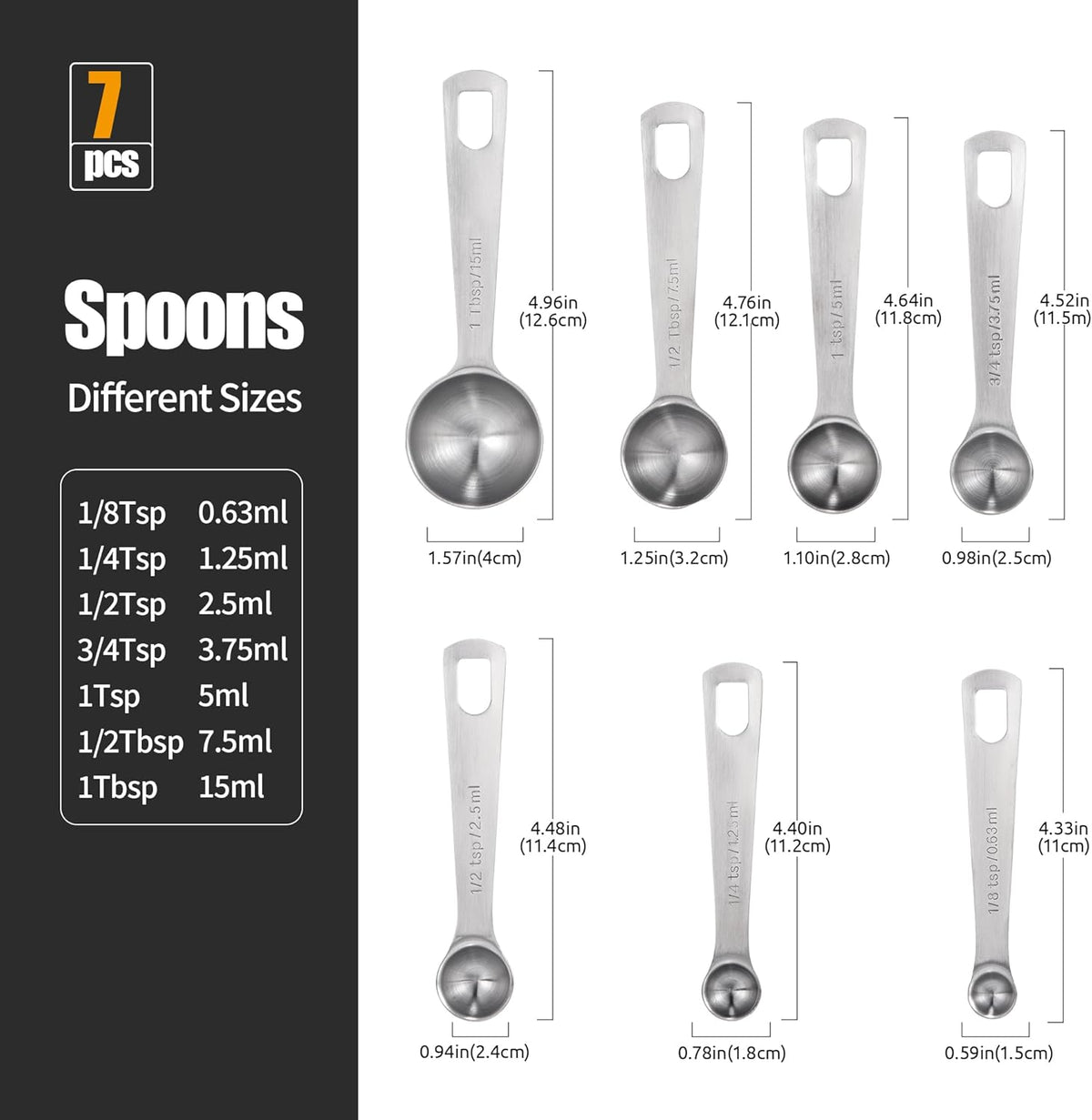 Doosu Measuring Spoons Set of 7-18/8 Stainless Steel Heavy Duty Teaspoons Tablespoons with Engraved