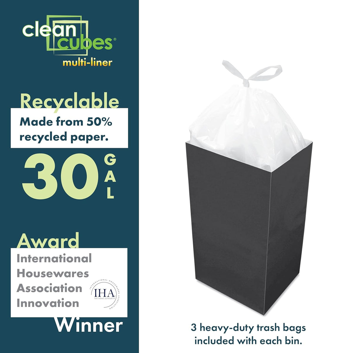 30 Gallon Disposable Pop-Up Trash Cans (3-Pack, Multi-Liner) with Fitted Bags – Foldable Garbage &