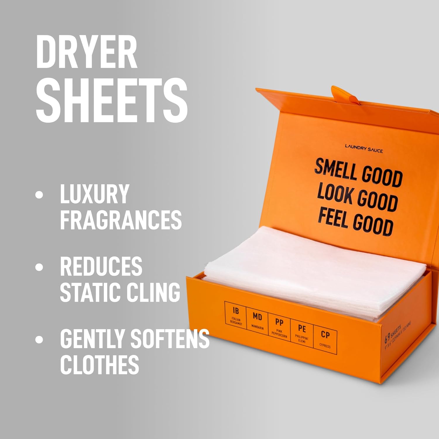 Laundry Sauce - Laundry Dryer Sheets (Italian Bergamot), Luxury Fragrance, Contains Essential Oils