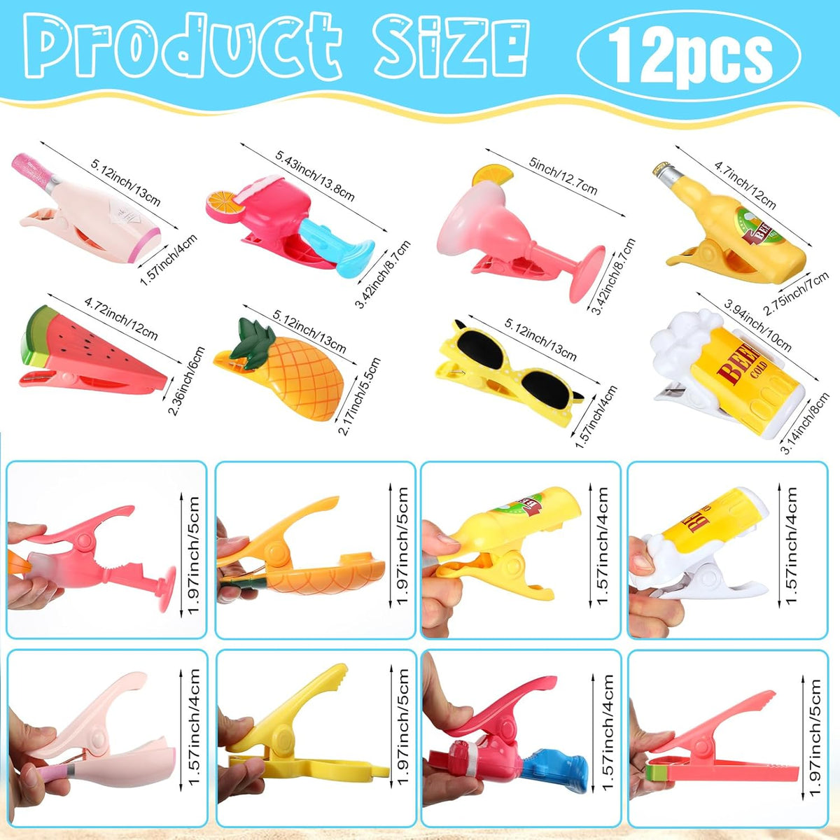 Honoson 12 Pcs Beach Towel Clips Beach Chairs Clips Plastic Swimming Pool Towel Holders Jumbo Size