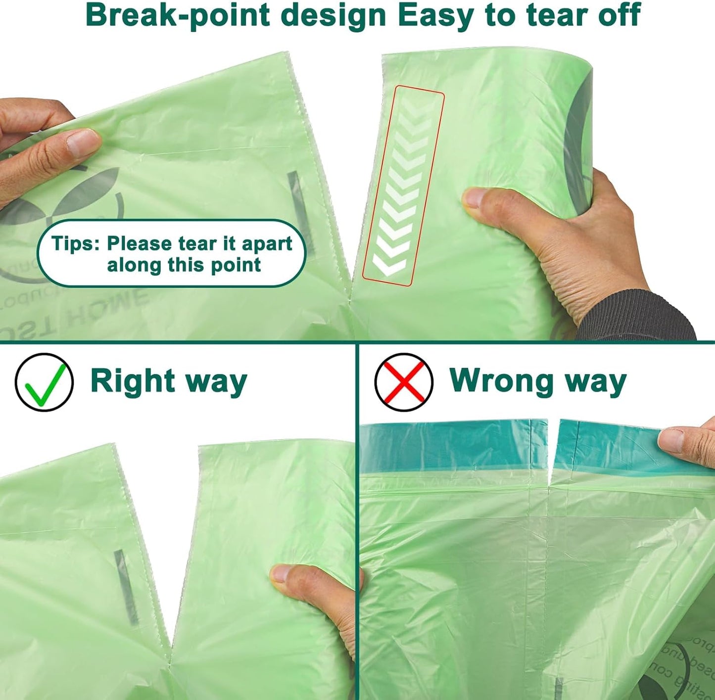 13 Gallon,50 Count, Compostable Trash Bags with Drawstring,Tear Resistant Kitchen Food Scrap Waste
