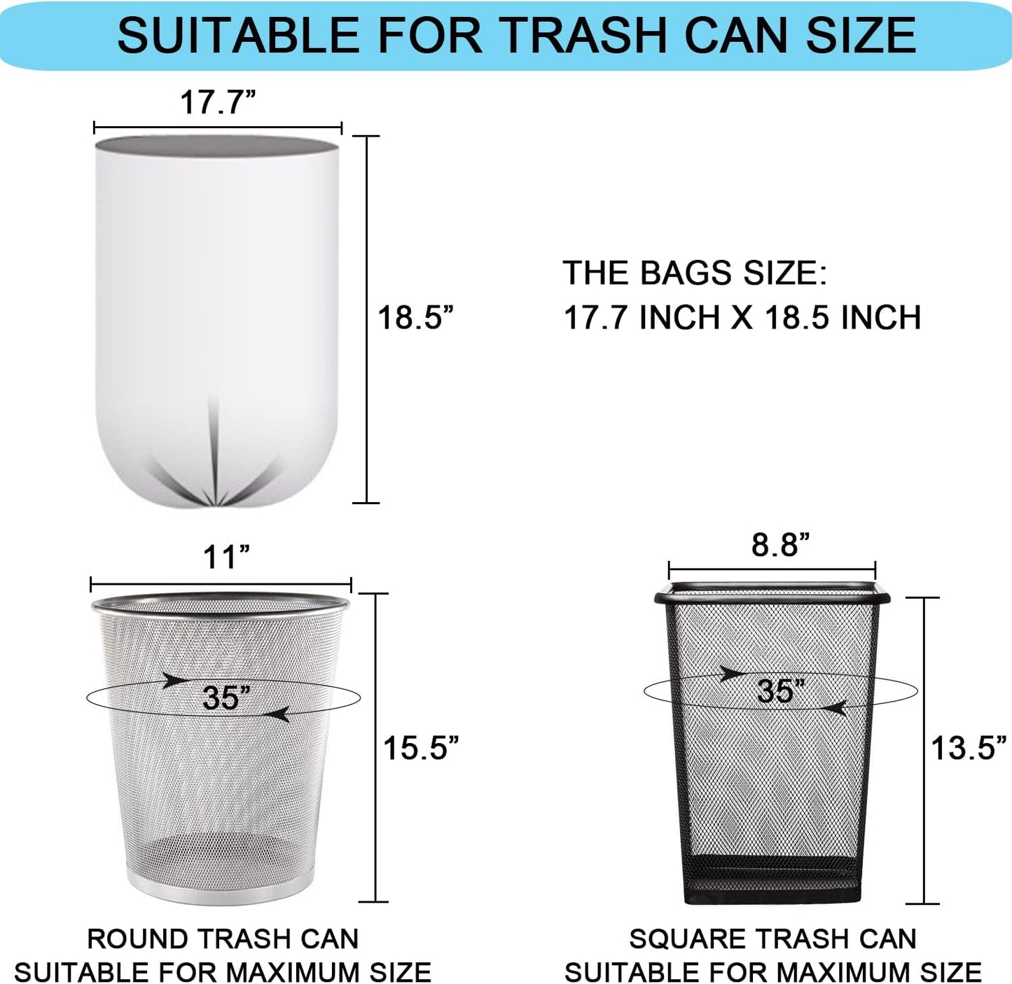 2 Gallon Small Plastic Trash Bags, 7.5 Liters Clear Wastebasket Liners Garbage Bags for Home