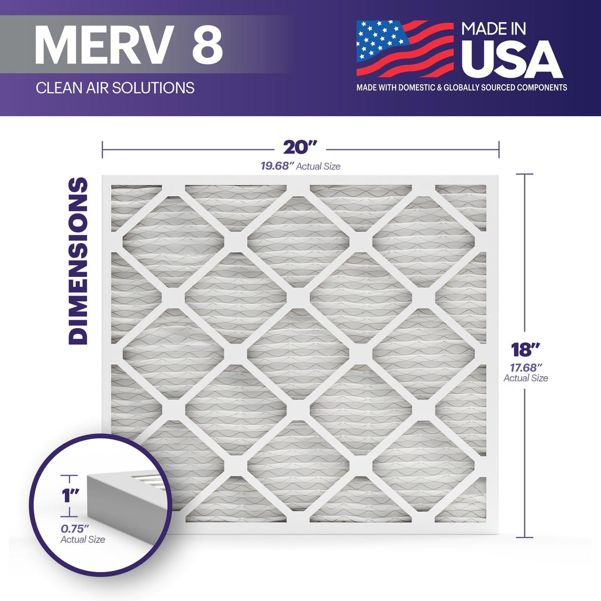 BNX TruFilter 18x20x1 Air Filter MERV 8 (6-Pack) - MADE IN USA – Dust & Pet Defense Electrostatic