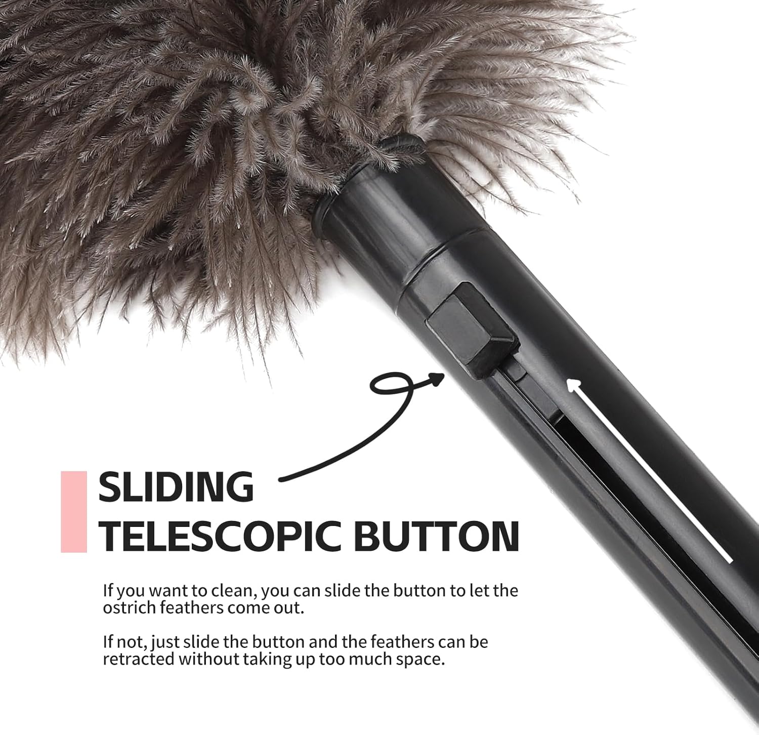 Retractable Feather Duster-Genuine Ostrich Feathers,Anti-Static,Reusable Eco-Friendly Handheld