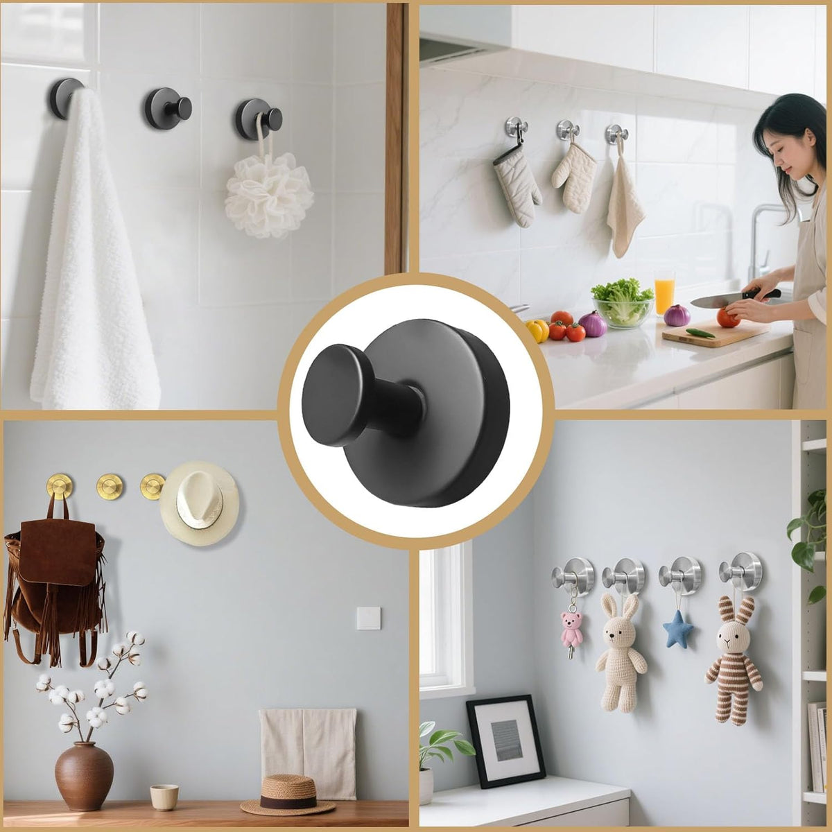 4 Pcs Suction Cup Hooks for Shower，Removable Hooks，Towel Hook，Suction Hook for Bathroom, Bedroom