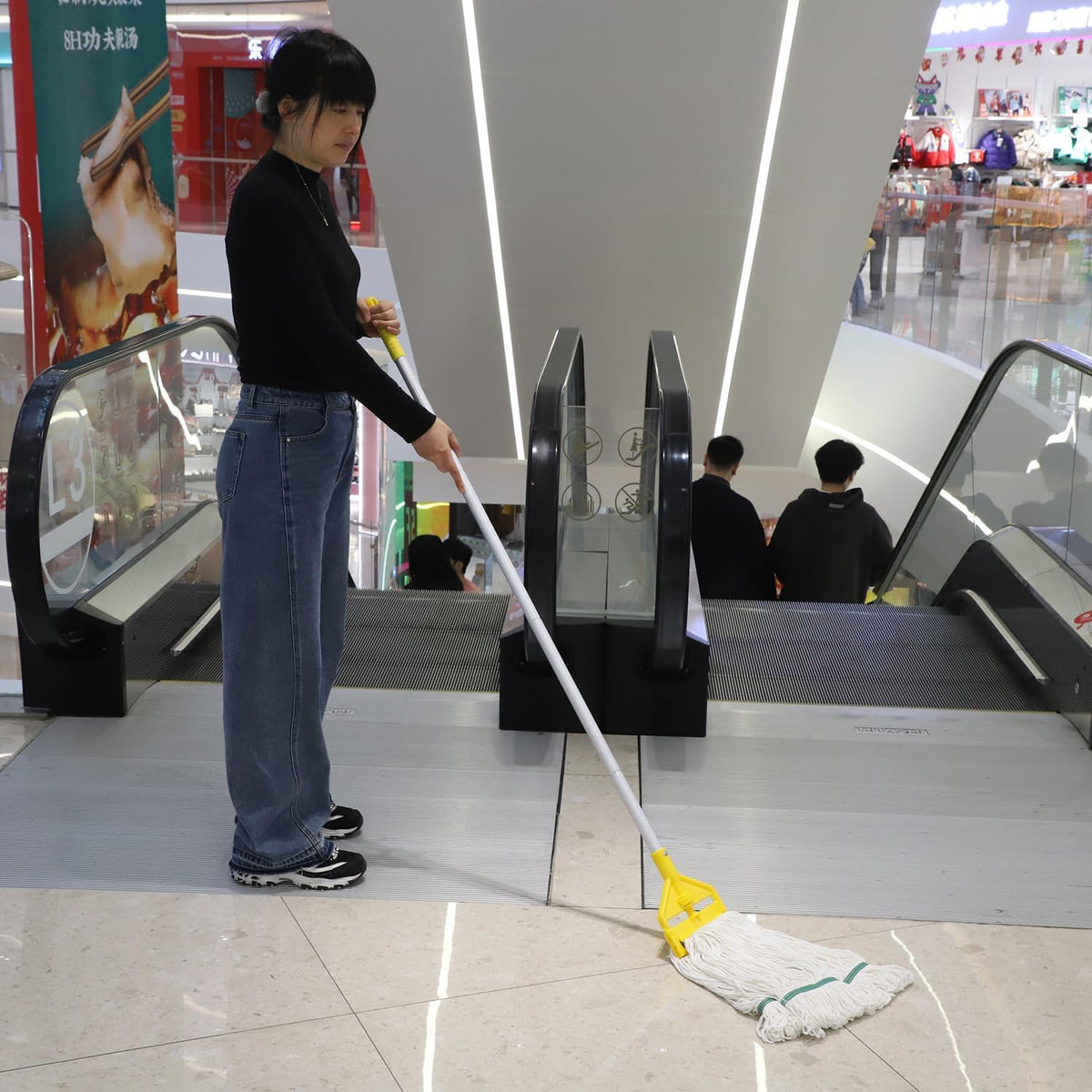 Commercial Mop Bucket with Side Press Wringer on Wheels, Including One Commercial Mop, 35 Quart