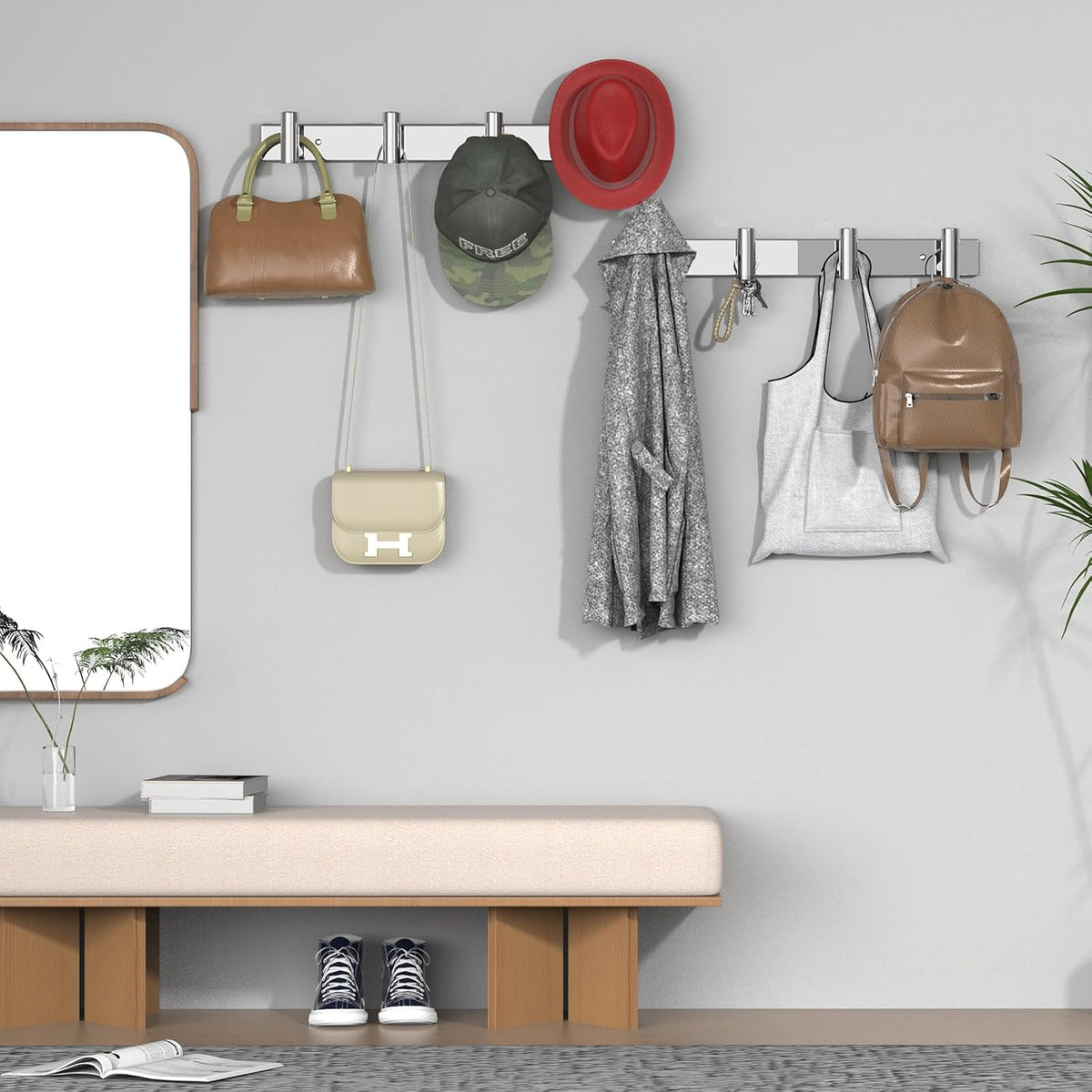 VAEHOLD Hat and Coat Wall Mount Rack - Hooks for Robes, Bags, Keys, and Towels - Bathroom Towel
