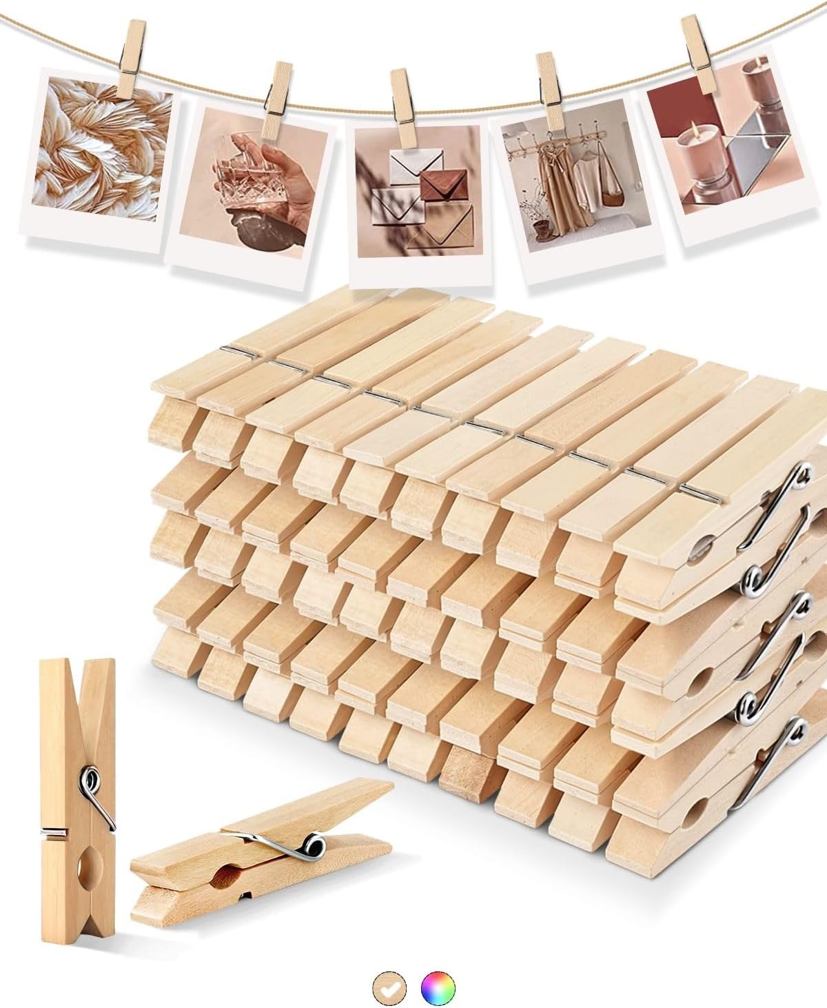 Clothes Pins Wooden Clothespins for Photo 1.77 Inch 50 PCS, Small Wood Clips Close Pin for