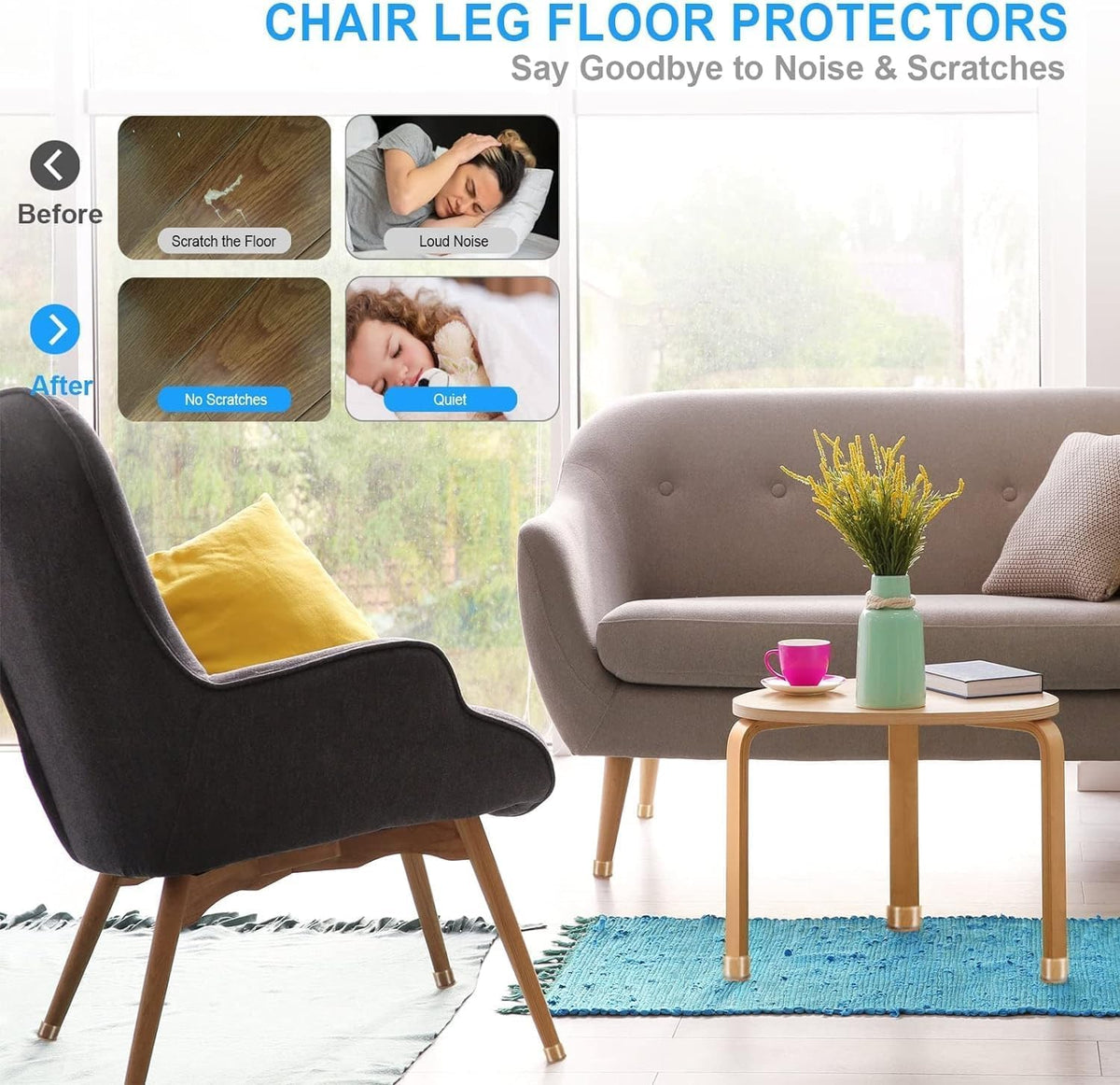 20 Pcs Chair Leg Floor Protectors for Hardwood Floors, Black Rubber Furniture Sliders with Felt