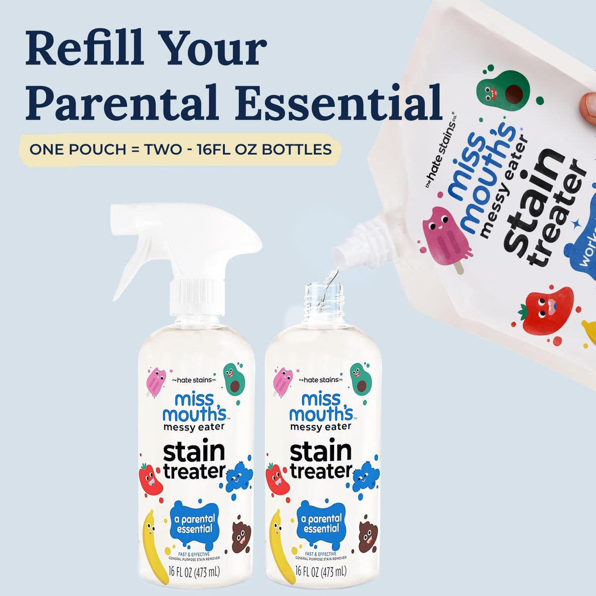 Miss Mouth's Messy Eater Stain Treater - 32oz Refill - Newborn & Baby Essentials - No Dry Cleaning