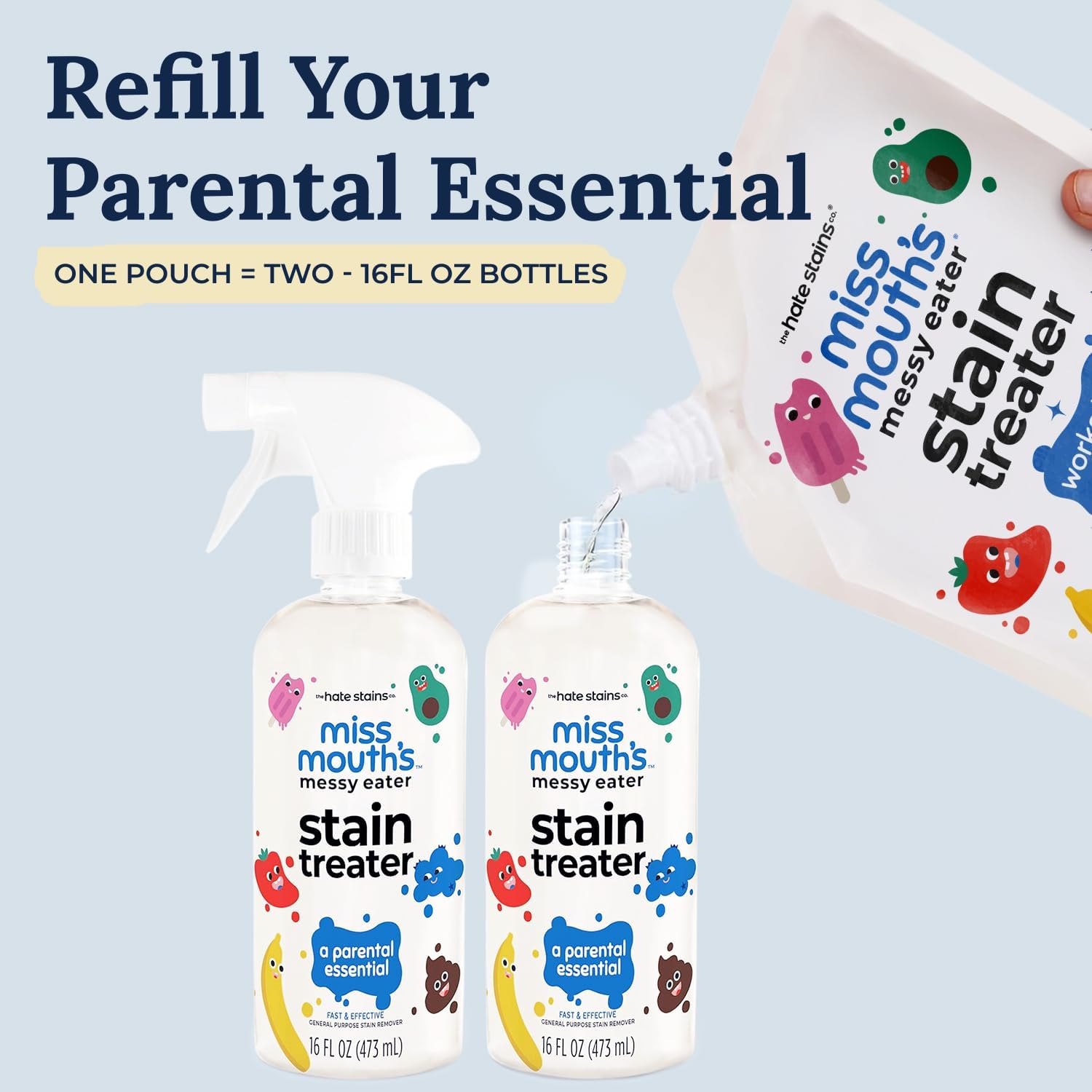 Miss Mouth's Messy Eater Stain Treater - 32oz Refill - Newborn & Baby Essentials - No Dry Cleaning