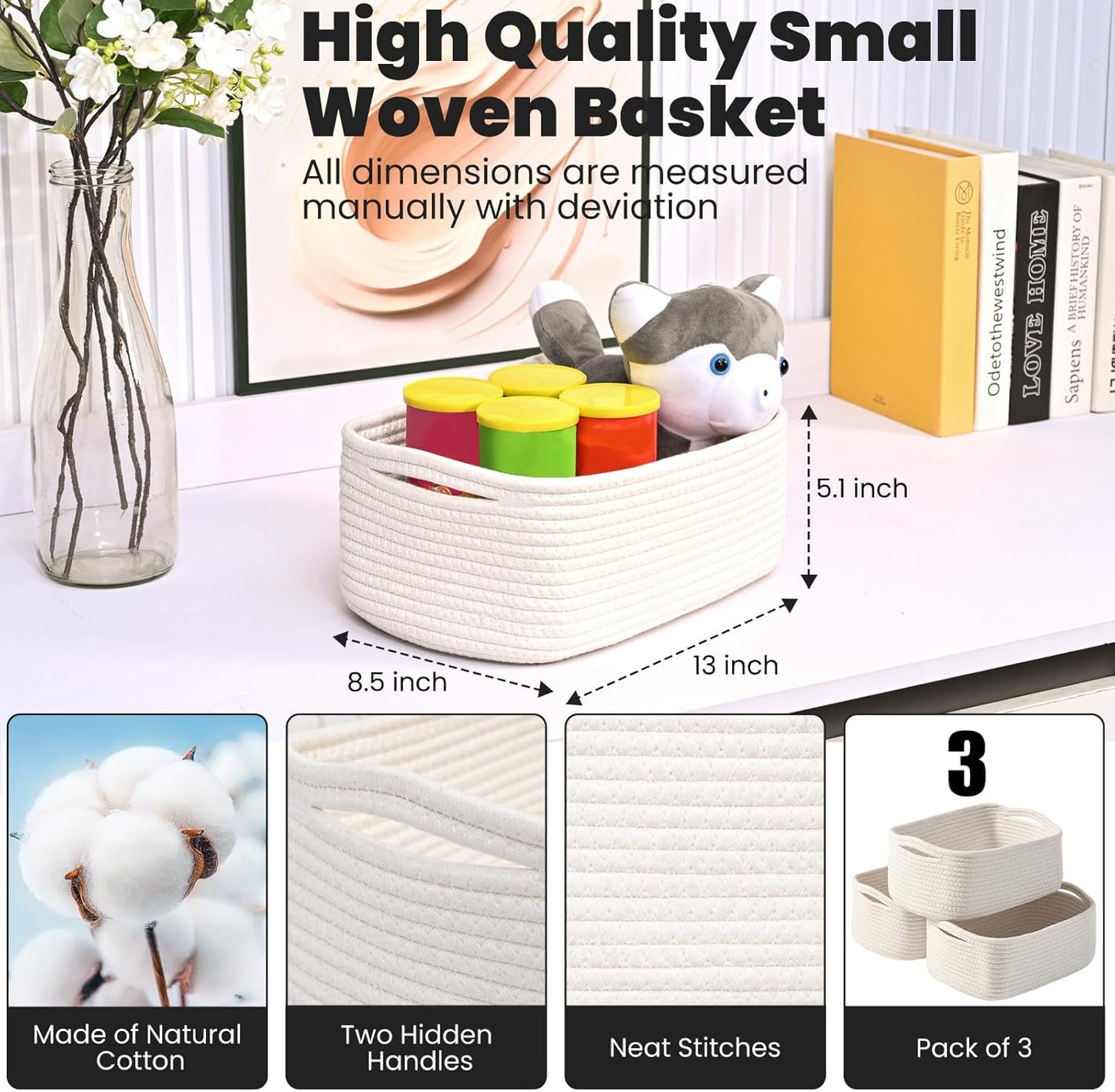 Small Storage Baskets for Organizing, Organizing Baskets for Shelves, Small Cute Basket for Gifts