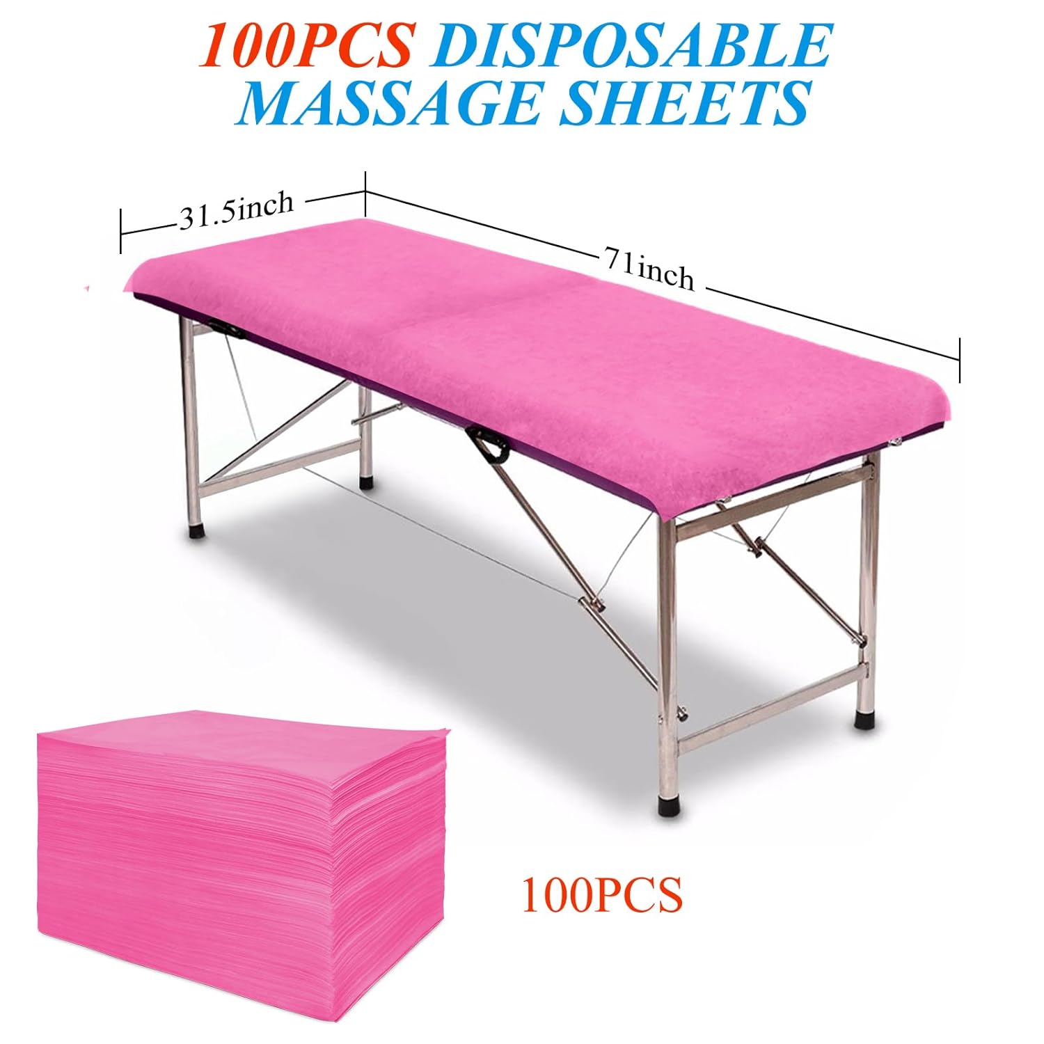 100Pcs Disposable Massage Table Sheets 31.5" x 71" Non-Woven Fabric Bed Covers for Ultimate Hygiene