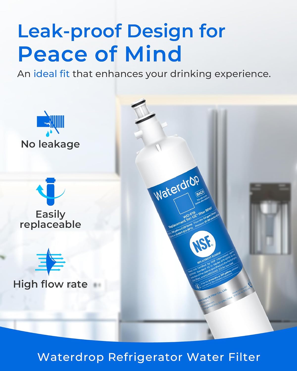 Waterdrop RPWF Refrigerator Water Filter (NOT RPWFE), Replacement for GE® RPWF, DWF-36, R-3600
