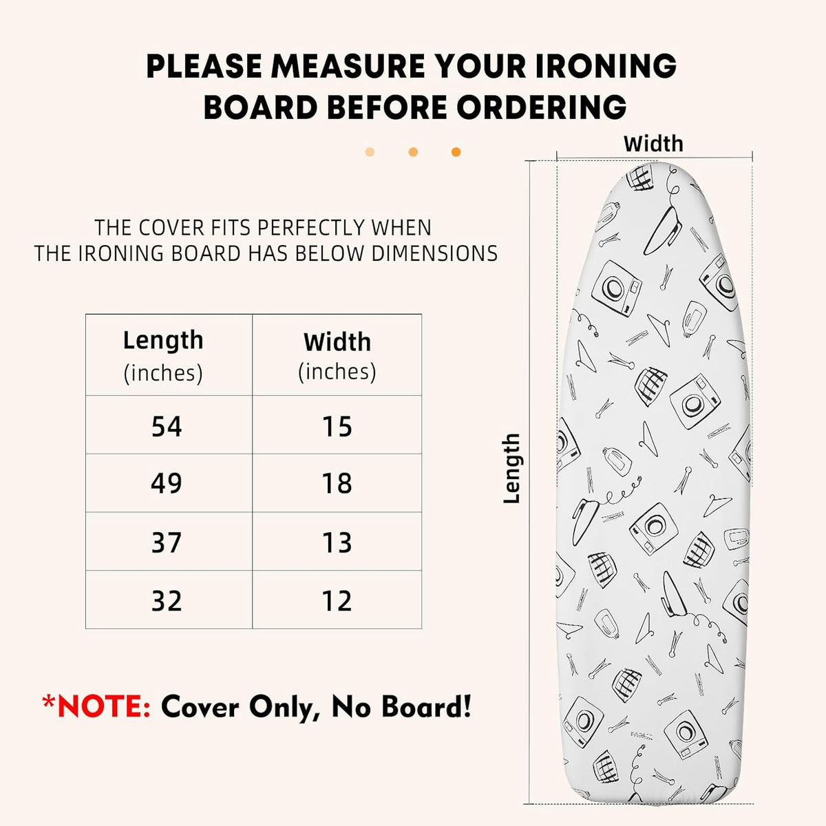 Ironing Board Cover and Pad Standard Size 15 x 54 inch, Heat Reflective with Hook and Loop