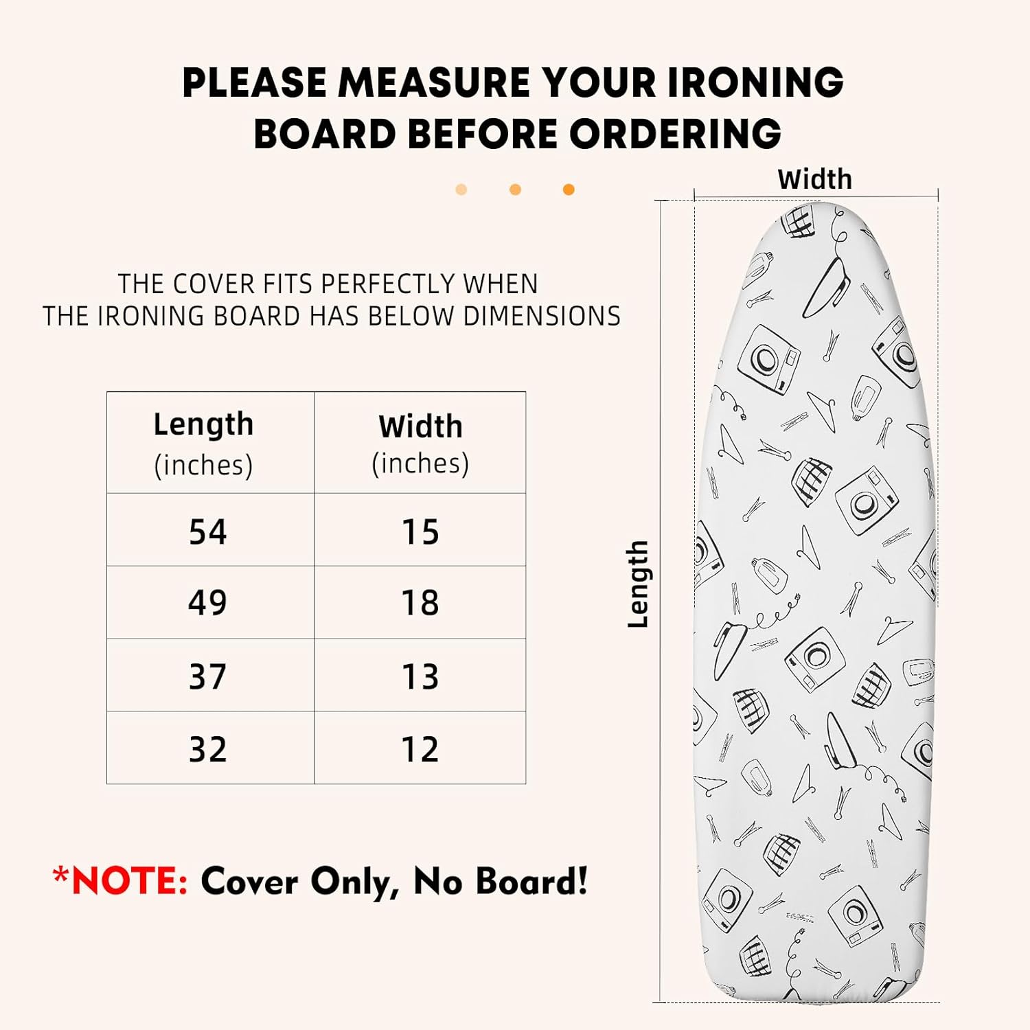 Ironing Board Cover and Pad Standard Size 15 x 54 inch, Heat Reflective with Hook and Loop