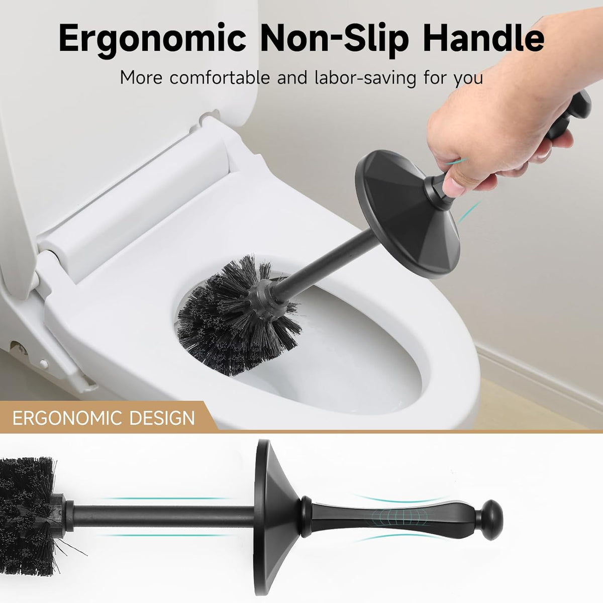 Black Toilet Brush and Holder，Extra Long Handled Toilet Brush for Bathroom，Stainless Steel Heavy