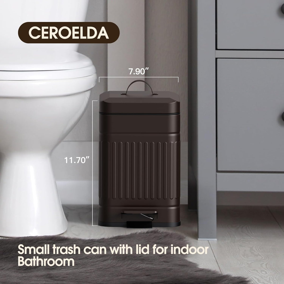 CEROELDA Small Trash Can with Lid-5L/1.3 Gal,Stainless Steel Outdoor Dog Poop Garbage Can-Farmhouse