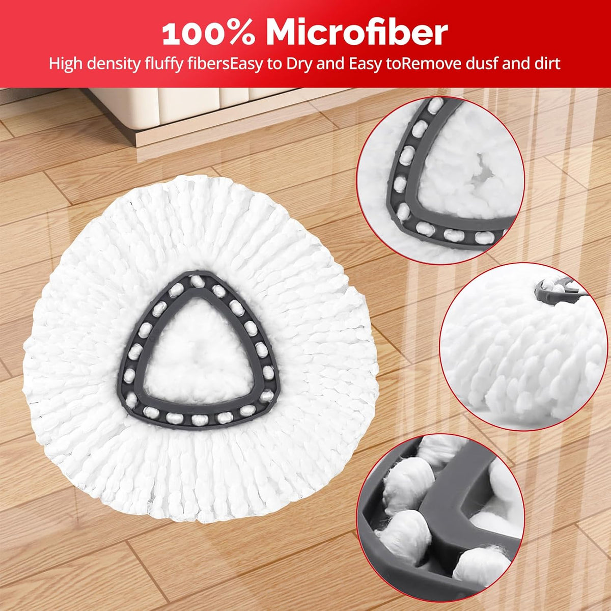 Spin Mop Head, Base, Handle Replacement for O-Ceda EasyWring 1 Tank System,4 Microfiber Mop