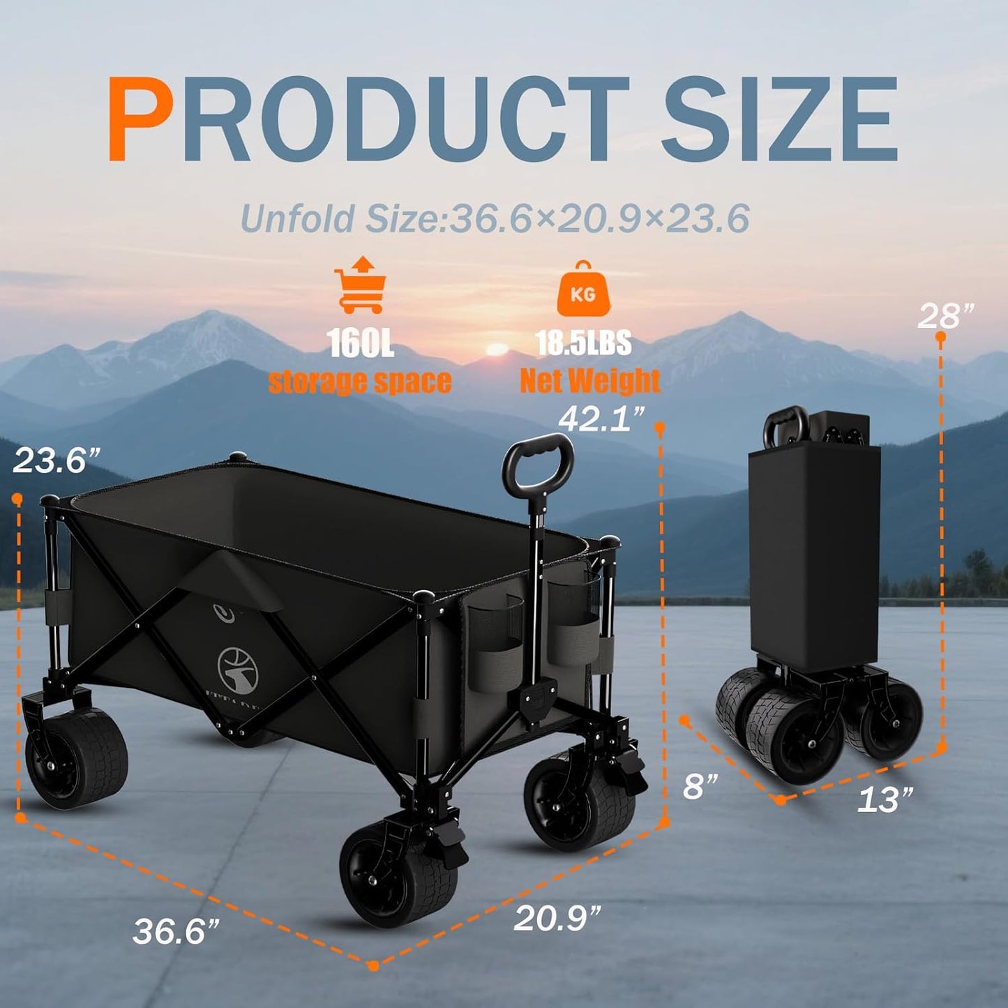 Collapsible Wagon Cart with Silent All-Terrain Wheels, Foldable Heavy Duty Beach Wagon with