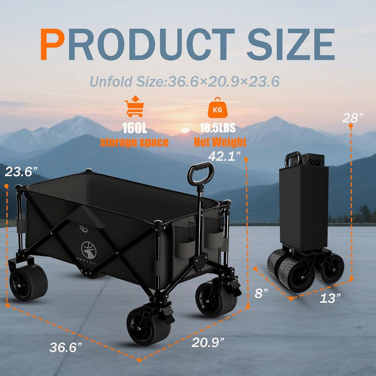 Collapsible Wagon Cart with Silent All-Terrain Wheels, Foldable Heavy Duty Beach Wagon with