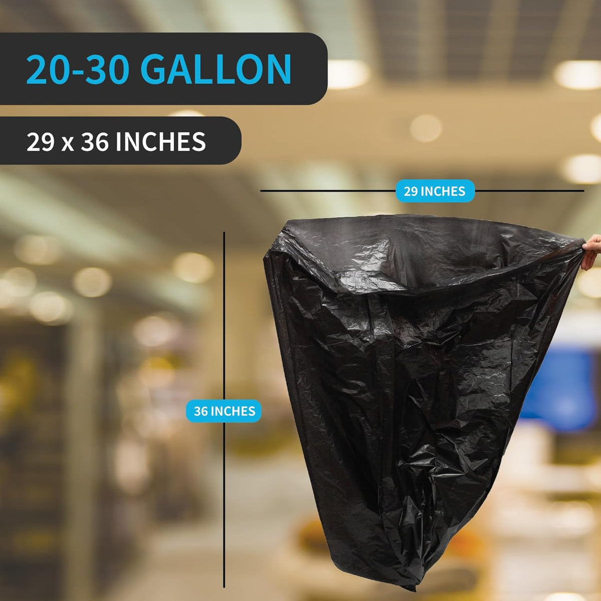 Black Trash Bag, Heavy Duty 20-30 Gallon Bag for Kitchen and Bathroom, Unscented, 1.5 Mil