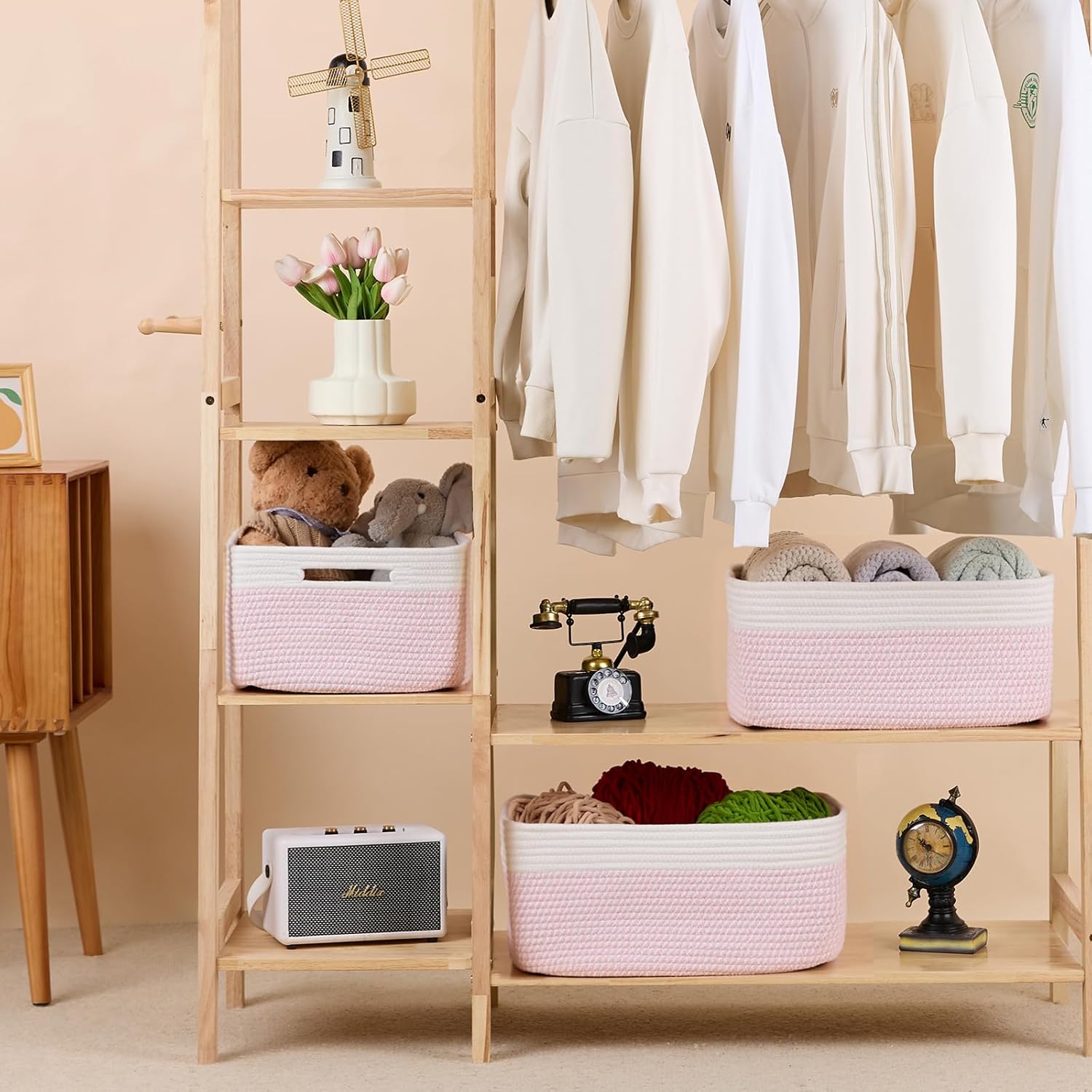 Large Storage Baskets for Shelves, Closet Organizers Bins for Clothes Blanket Towels, Baby Nursery