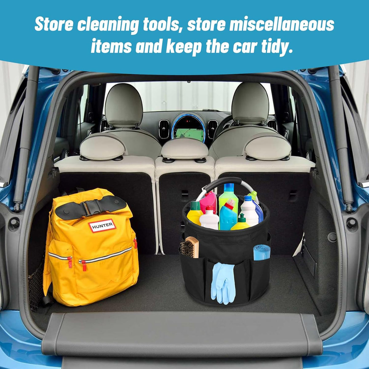 Qivine 17L Cleaning Caddy with Handle, Cleaning Supply Caddy Foldable Tool Bag Cleaning Products