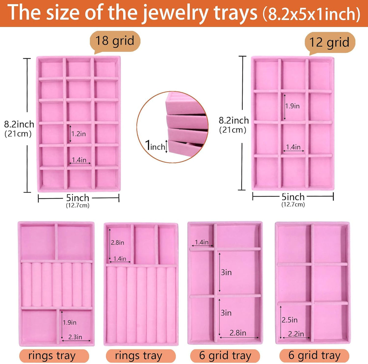 8 Pack Stackable Jewelry Trays Organizer Velvet Earring Organizer Jewelry Tray for Drawers Earring