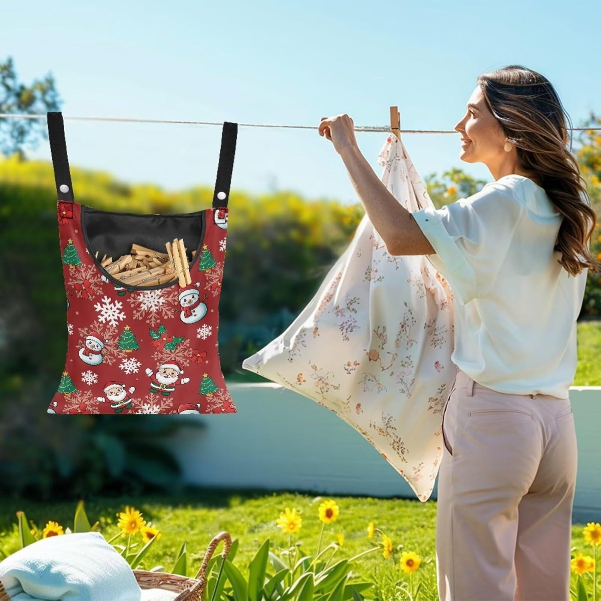 Christmas Theme Handy Clothespin Bags Maple Leaf Space-Saving Clothespin Storage Hanger Bag