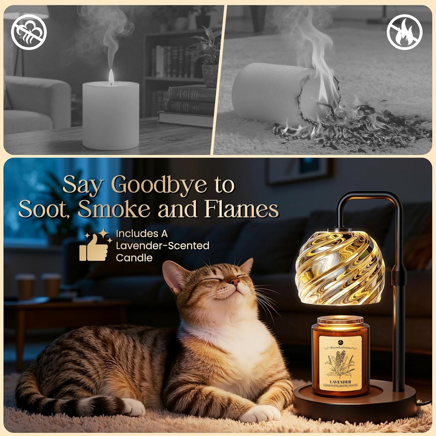 WarmEmbrace Candle Warmer Lamp with Lavender Candle Set, Electric Wax Warmer Lamp with Auto Timer &