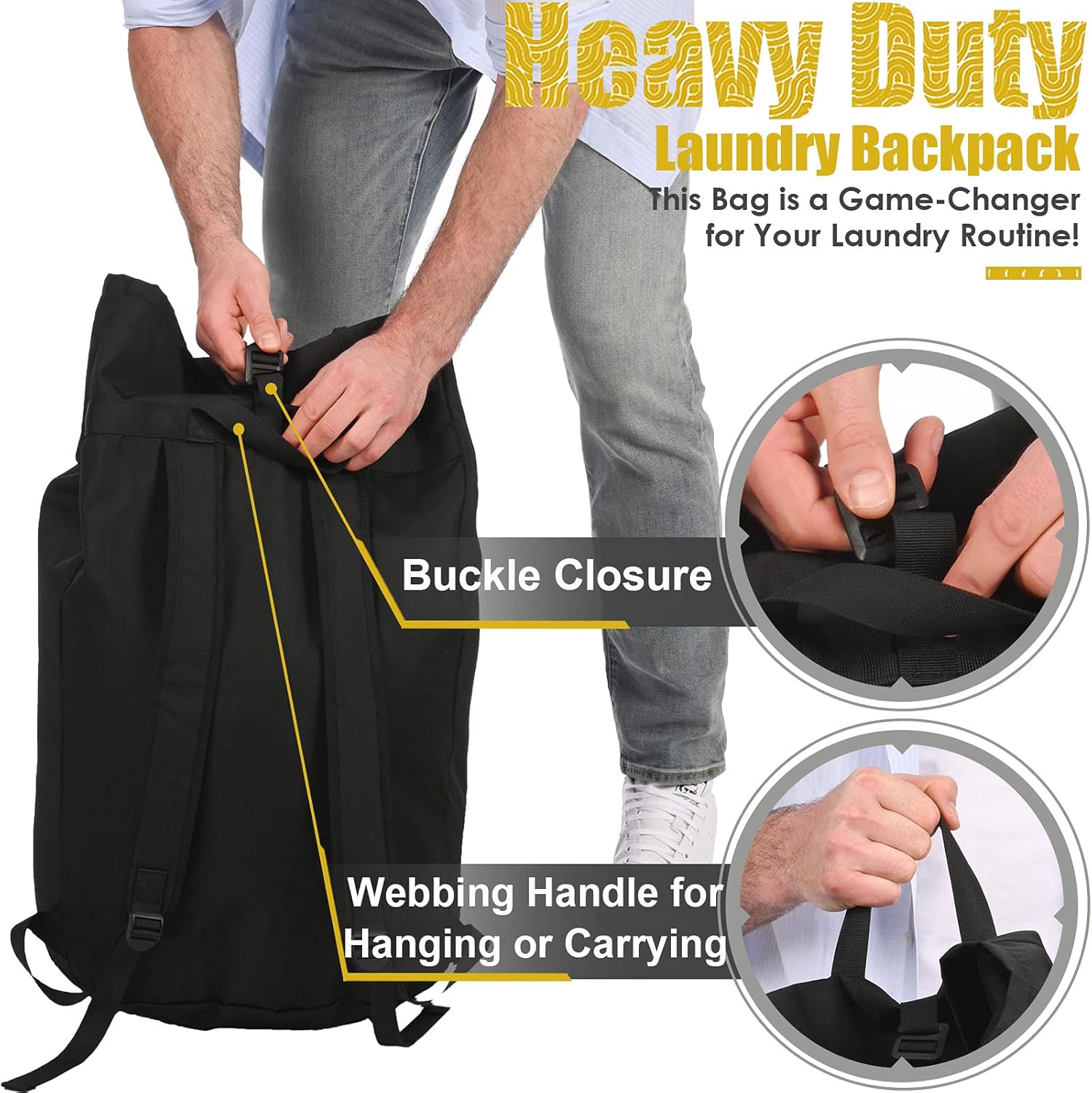 Backpack Laundry Bag, 115L Heavy Duty Extra Large College Laundry Backpack, Dirty Clothes Bag with