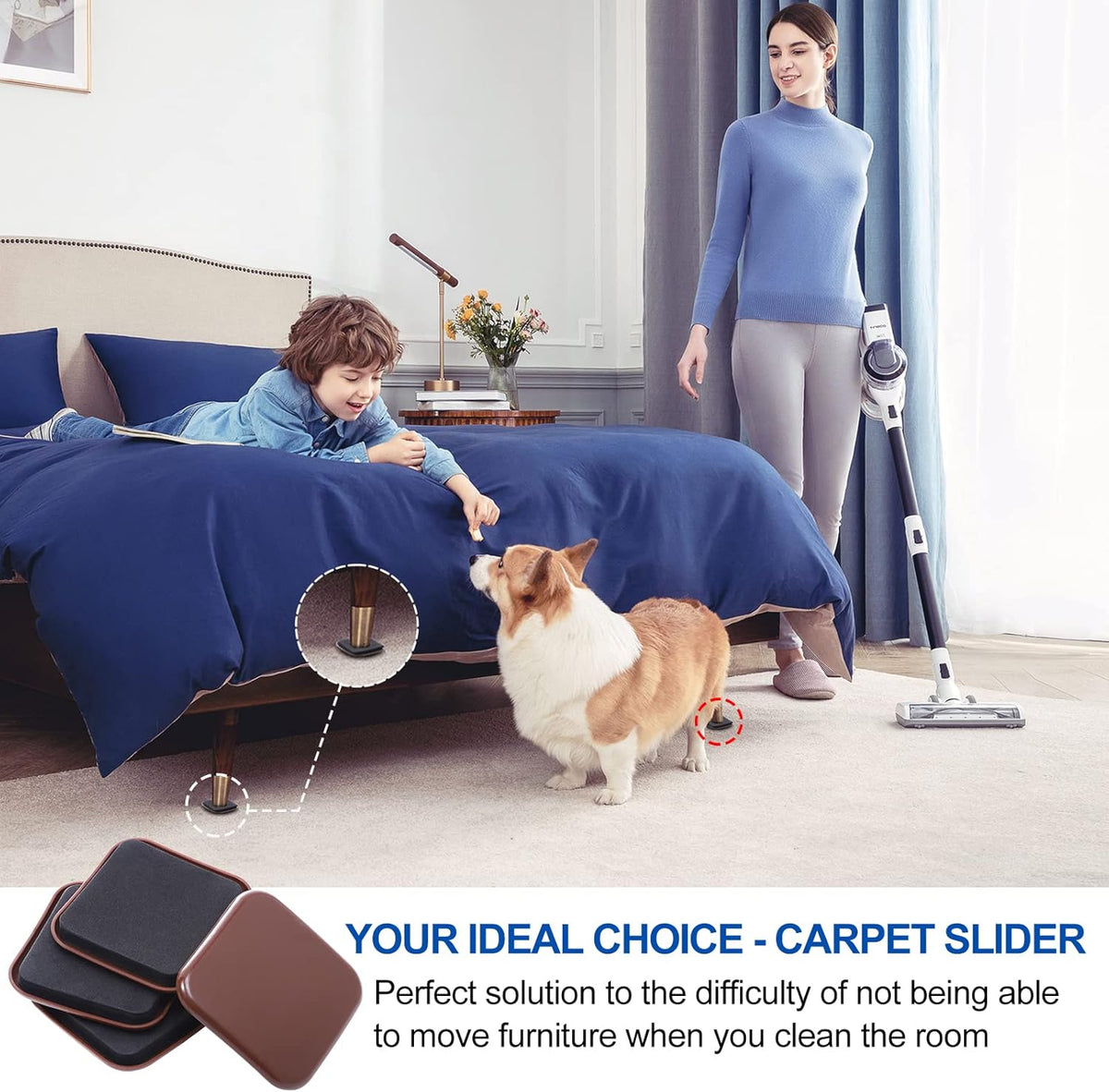 Square Furniture Sliders, 16pcs 3 inch Furniture Moving Kits Carpet Slider for Moving Heavy