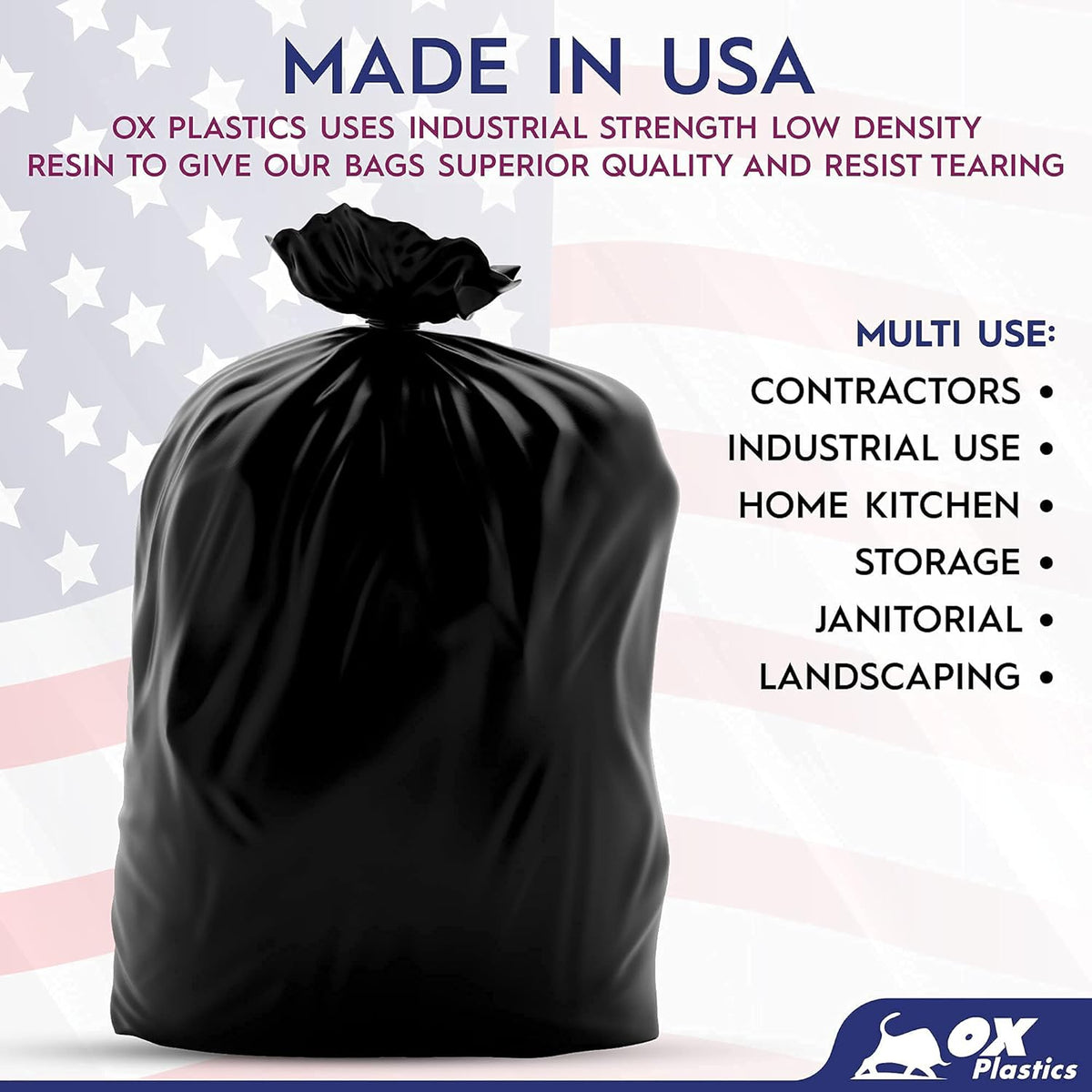 OX Plastics Black Trash Bags - Heavy Duty Garbage Bags, Extra Thick Unscented Large Trash Can