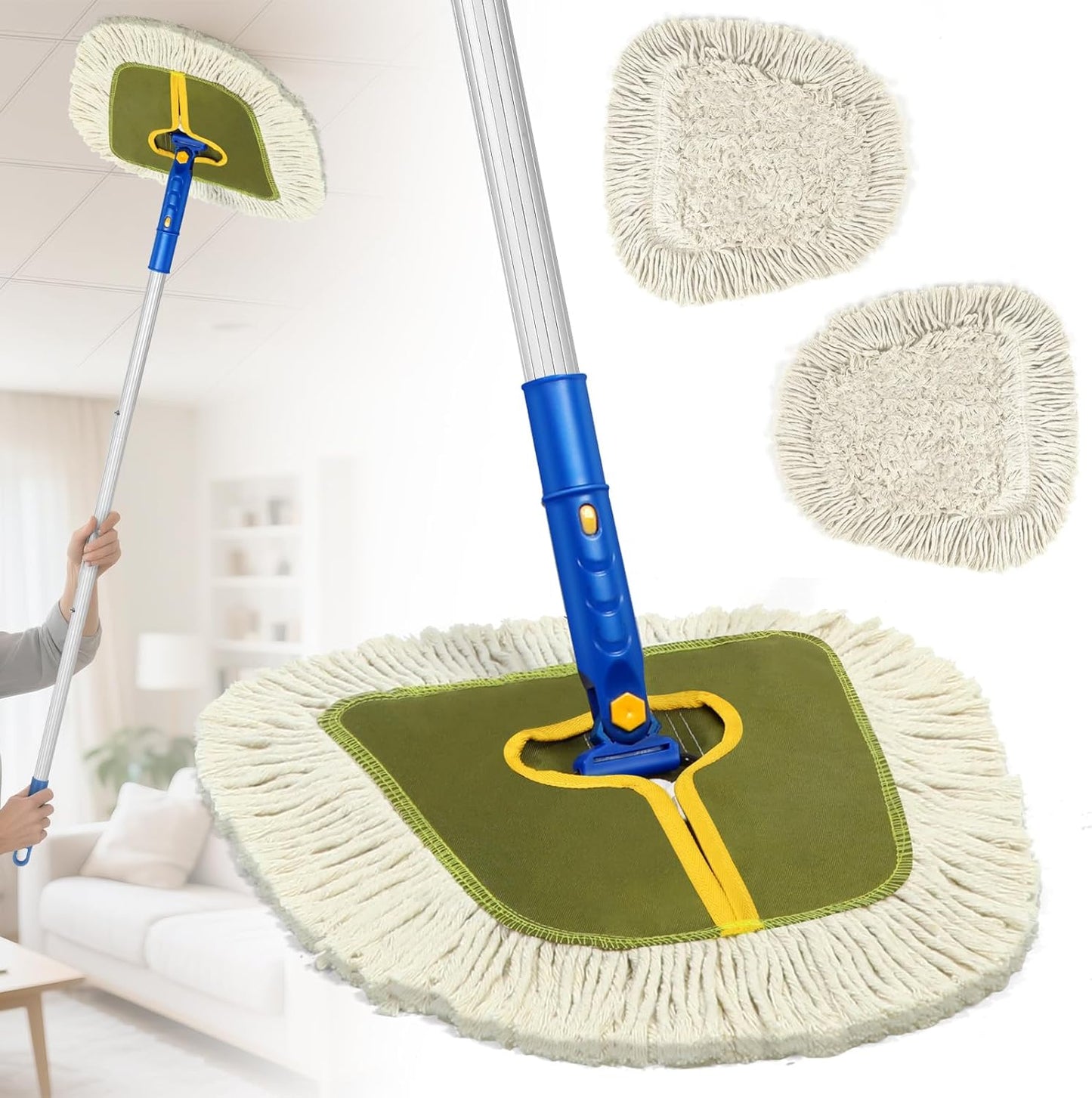 Commercial Dust Mop for Hardwood Floors, Industrial Dry Mops with Replacement Wedge Cotton Mop Pads