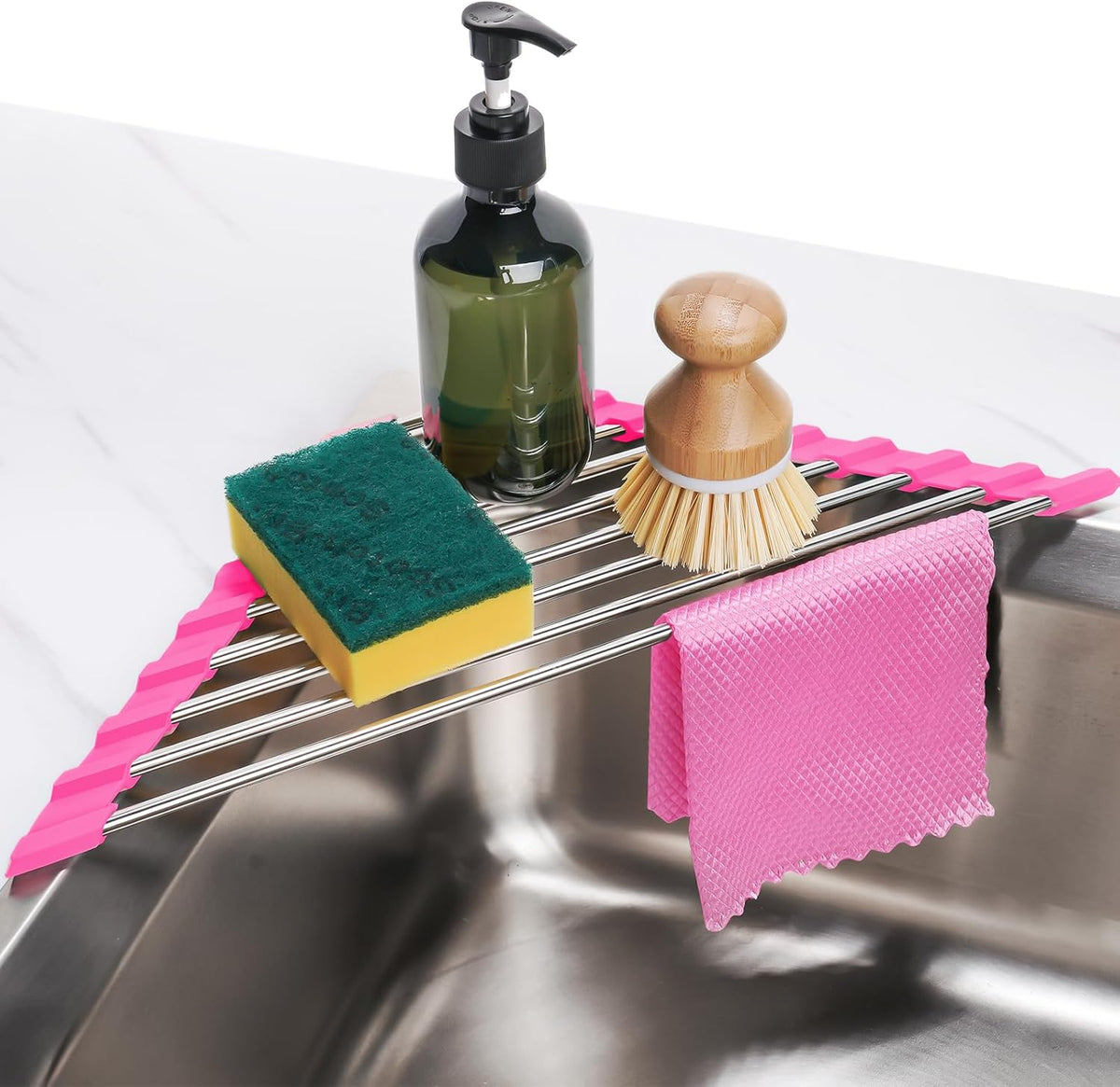 Tomorotec Triangle Roll-Up Dish Drying Rack for Sink Corner - Small, Foldable, Stainless Steel