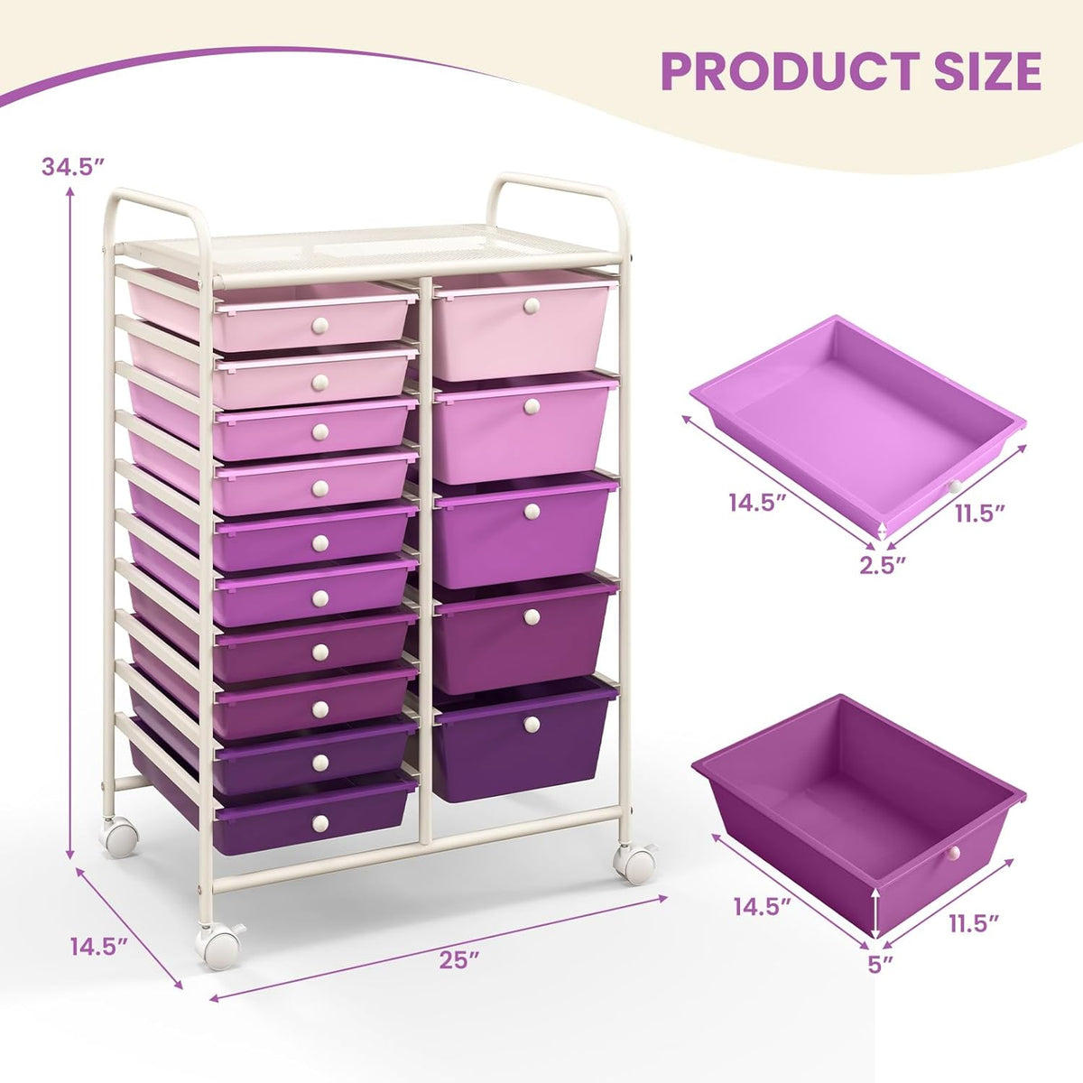 GOFLAME 15-Drawer Rolling Storage Cart, Multipurpose Movable Organizer Cart, Utility Cart for Home