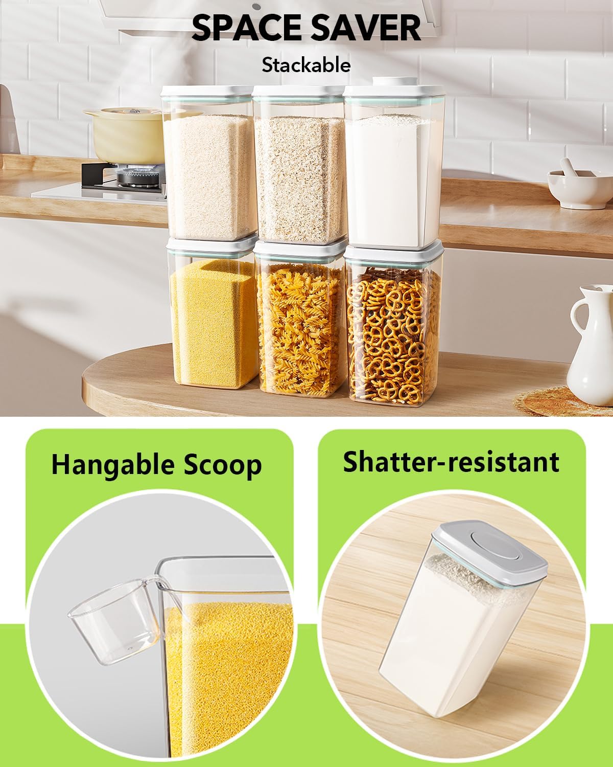 Ankou Airtight Food Storage Container with Pop Lid & 130ml Scoop, 4L/4.2qt *4 BPA-Free Cereal