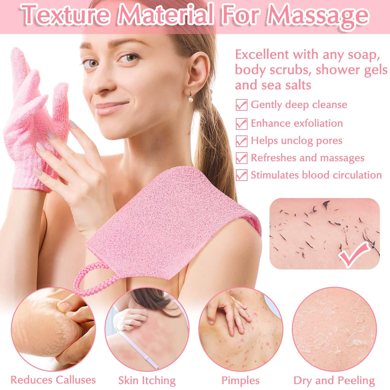 Anezus Exfoliating Shower Bath Gloves Back Scrubber Set for Body, Face, Shower, Bath, Scrub and