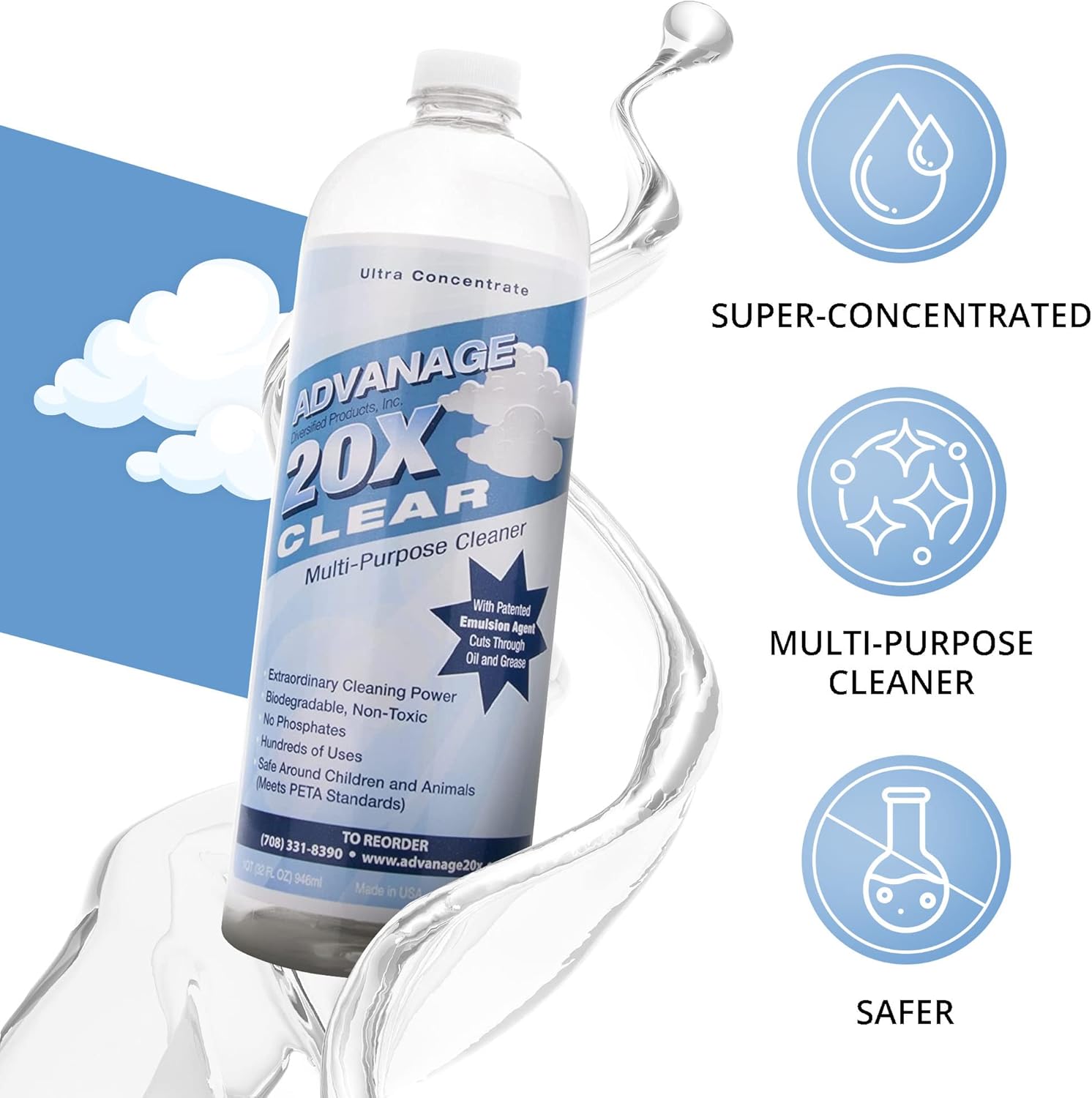 All Purpose Cleaner Concentrate - Advanage 20X The Wonder Cleaner Unscented for All Surfaces Around