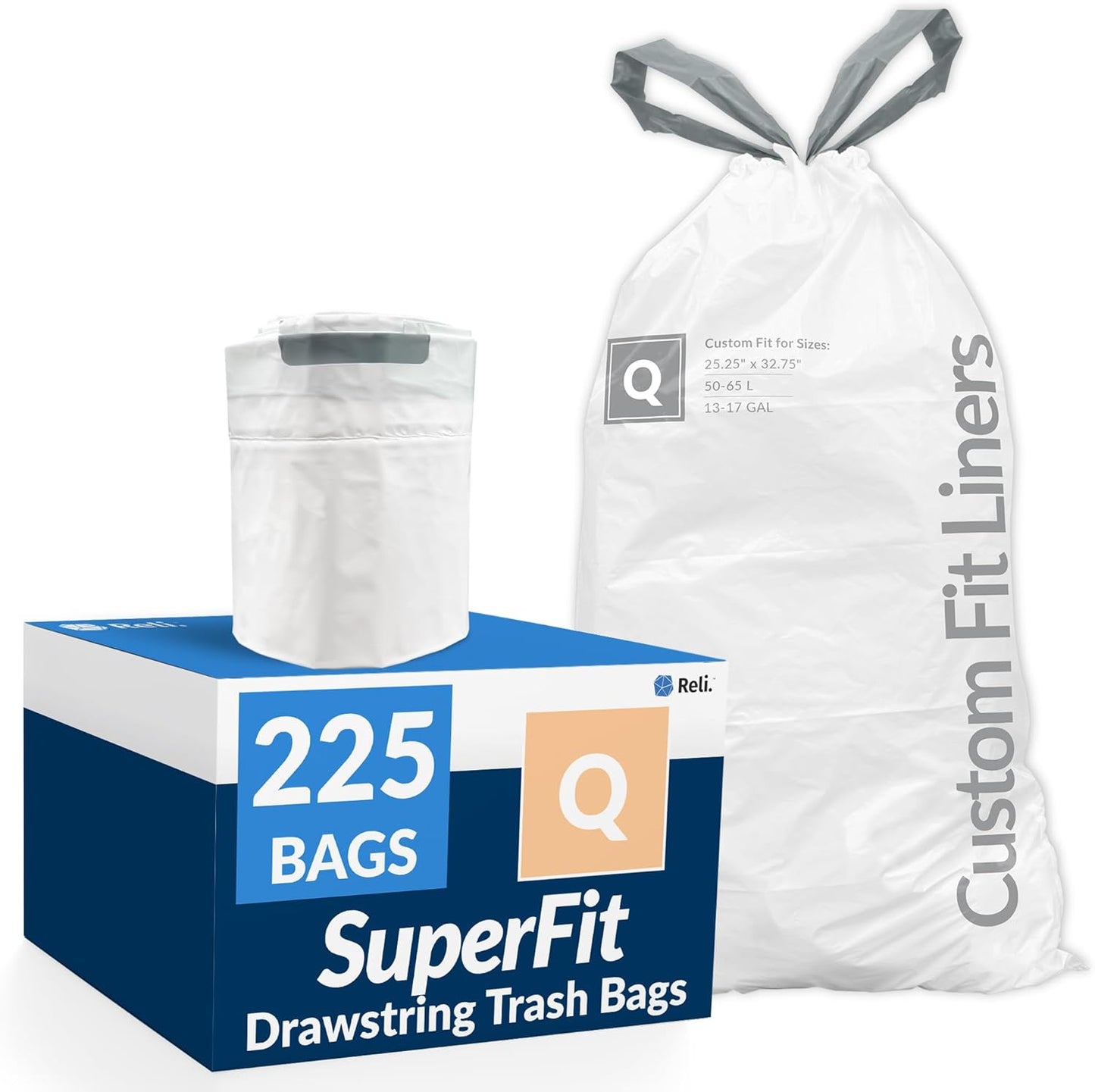 Reli. SuperFit Code Q (225 Count) | Compatible with Simplehuman Code Q | Custom Fit Liners |